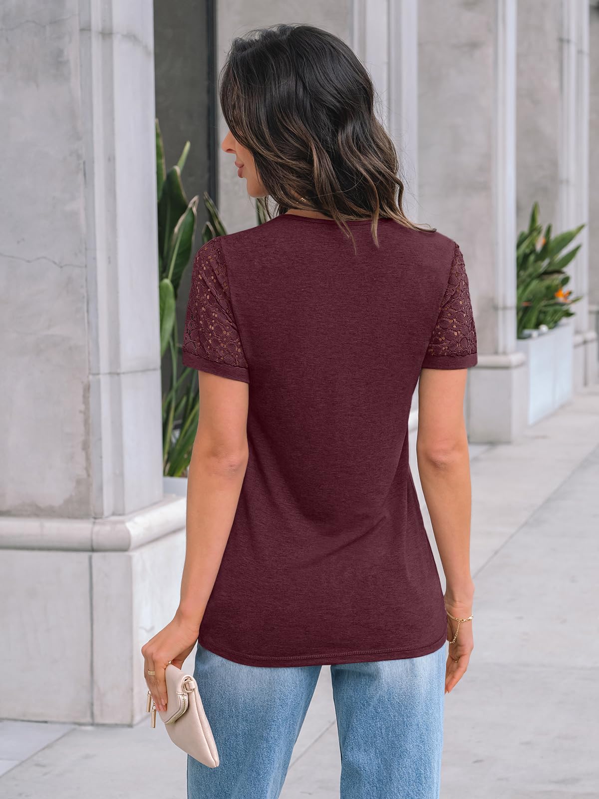 AUTOMET Women's Short Sleeve Lace Blouse - Trendy Spring 2025 Casual & Dressy Summer Top - Cute Work Outfit for Office, Date Night & Outdoor Activities