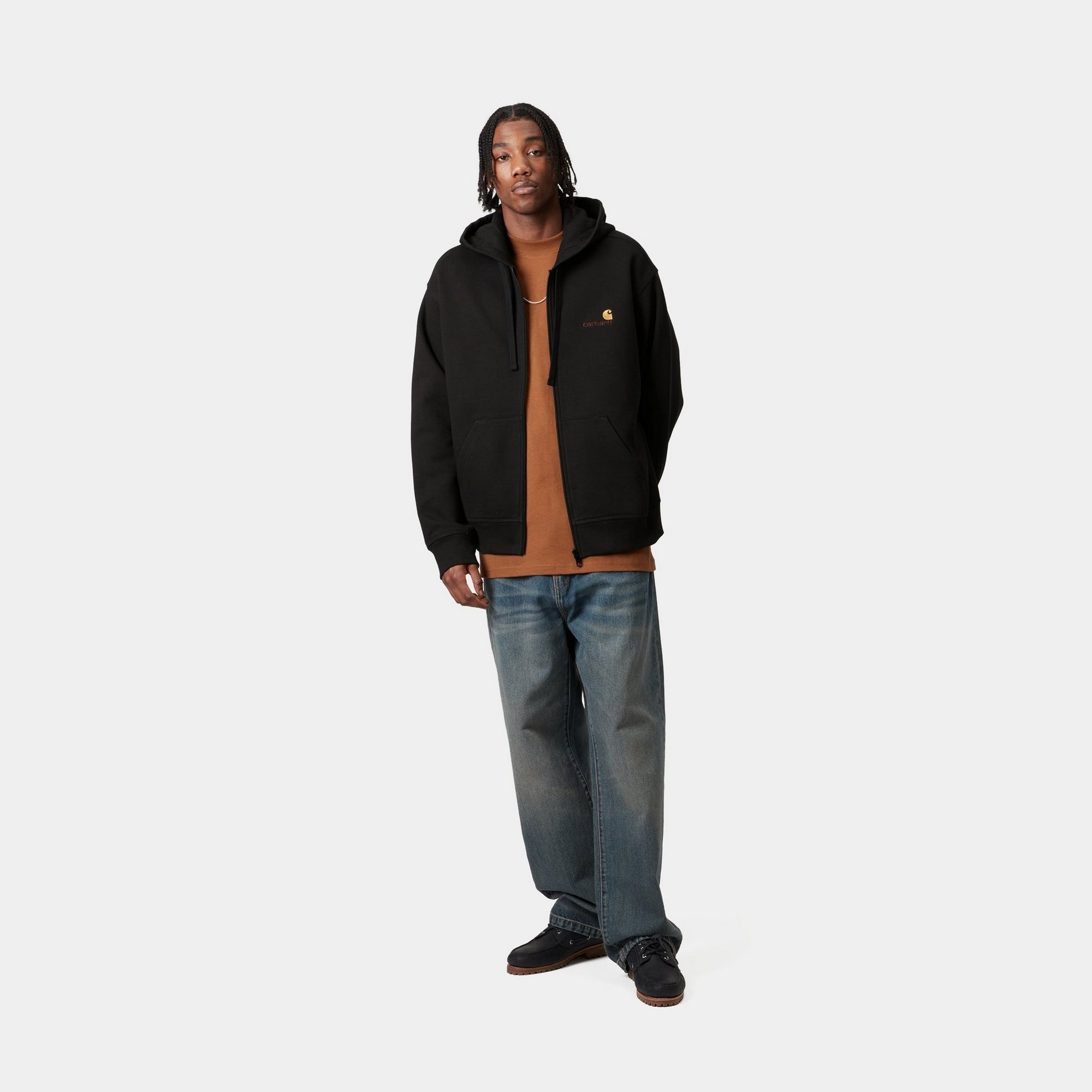 Hooded American Script Jacket - Black | Vintage Style Pullover for Men & Women | Perfect for Casual Outfits, Streetwear & Fall Layering