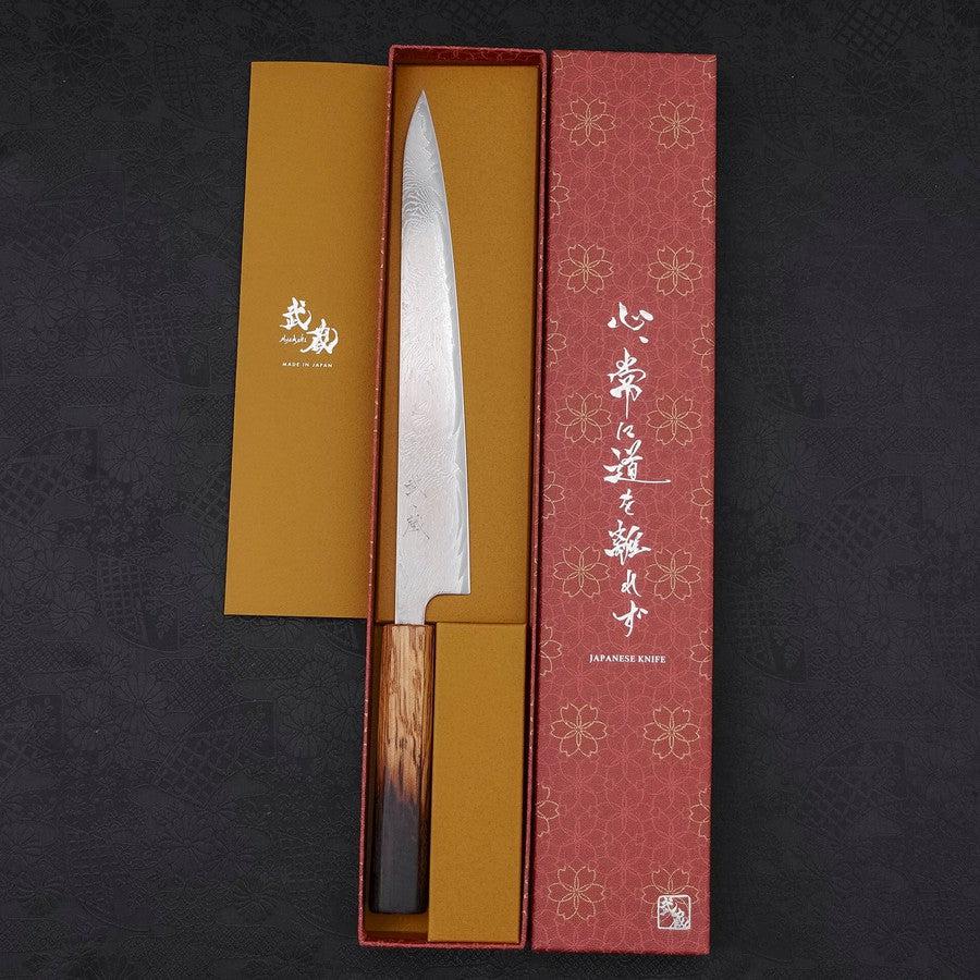 Premium AUS 10 Steel Sujihiki Knife 240mm - Handcrafted Wave Damascus Pattern with Yaki Urushi Handle - Perfect for Sushi Chefs, Japanese Cuisine & Home Cooking Enthusiasts