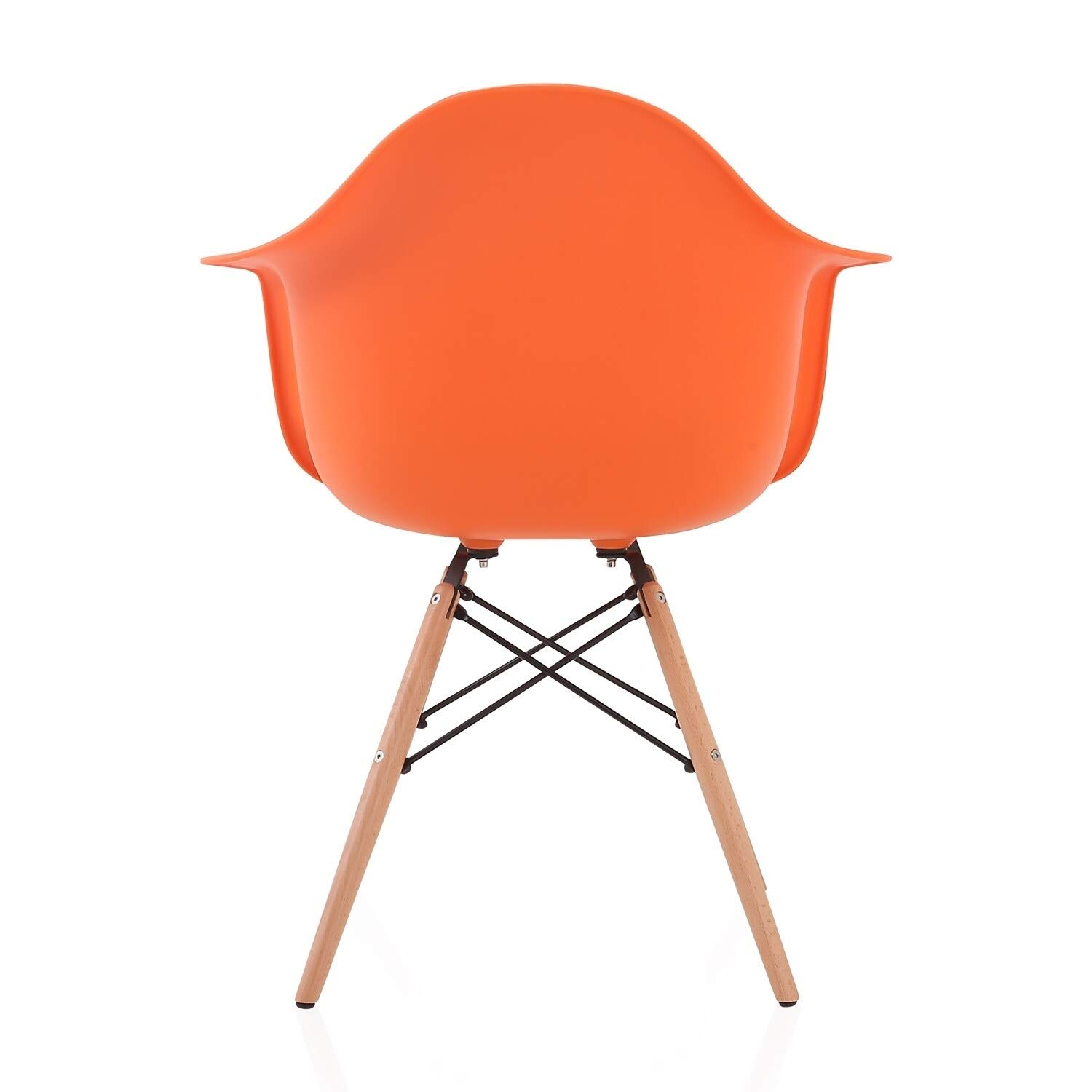 Nordic Orange Molded Plastic Dining Chair with Beech Wood Eiffel Legs - Modern Comfortable Armchair for Kitchen, Dining Room & Outdoor Patio Use