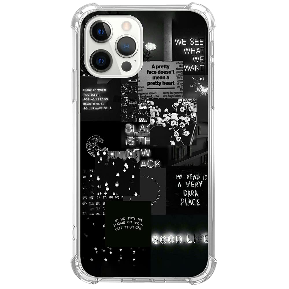 Trendy Aesthetic Black Collage Case for iPhone 13 Pro Max - Unique TPU Bumper Protective Cover for Women & Men - Perfect for Daily Use, Travel & Style Protection