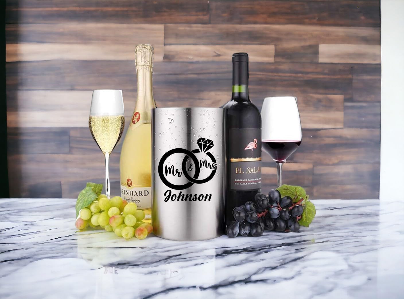 Personalized Stainless Steel Double Wall Wine & Champagne Chiller Cooler - Elegant Wedding, Housewarming & Anniversary Gift for Wine Lovers - Perfect for Parties, Romantic Dinners & Special Celebrations