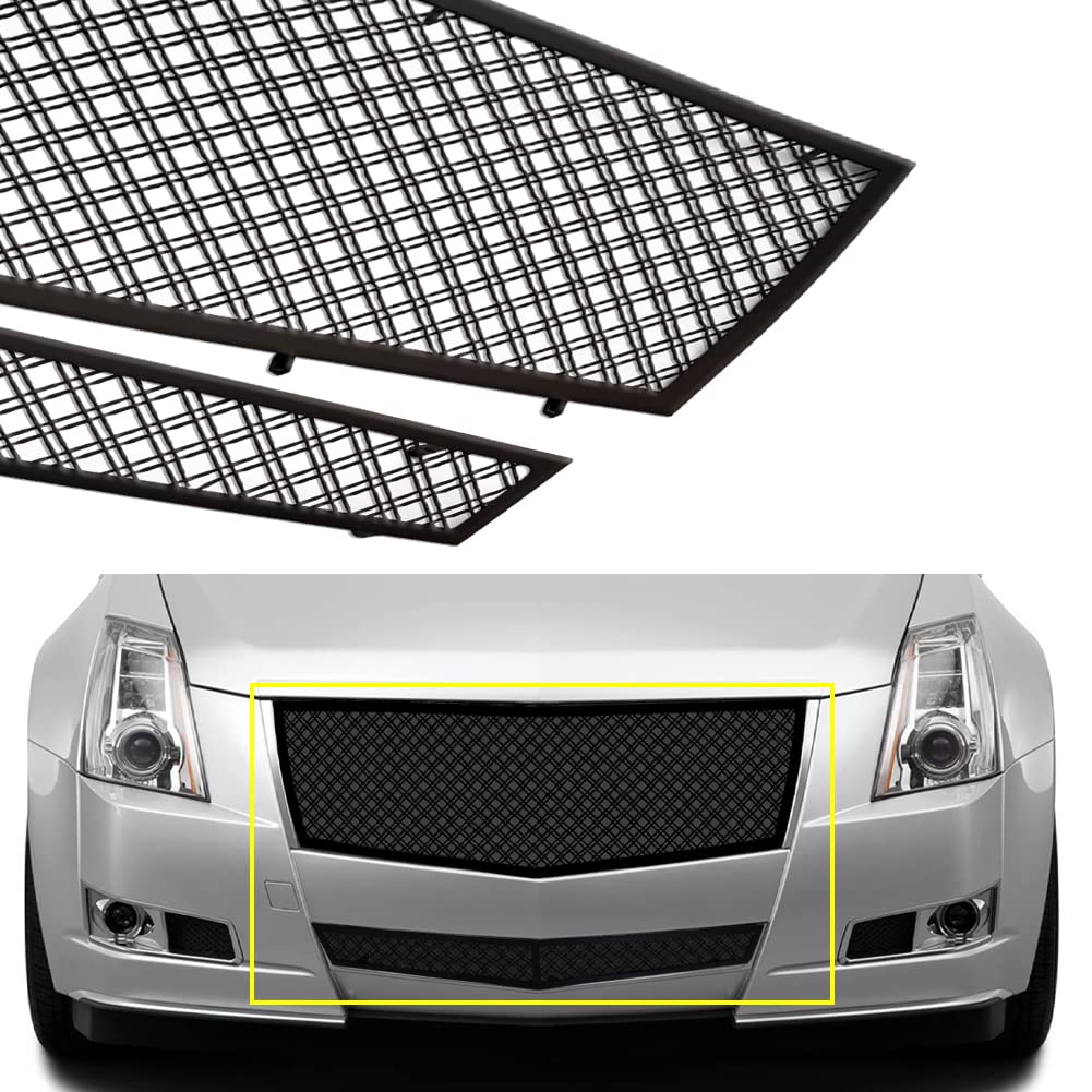 2008-2013 Cadillac CTS & 2011-2013 CTS Coupe Black Stainless Steel Double Wire Mesh Grille Insert - Direct Fit Replacement Part for Enhanced Front End Style & Protection (Perfect for Car Enthusiasts & Custom Upgrades)