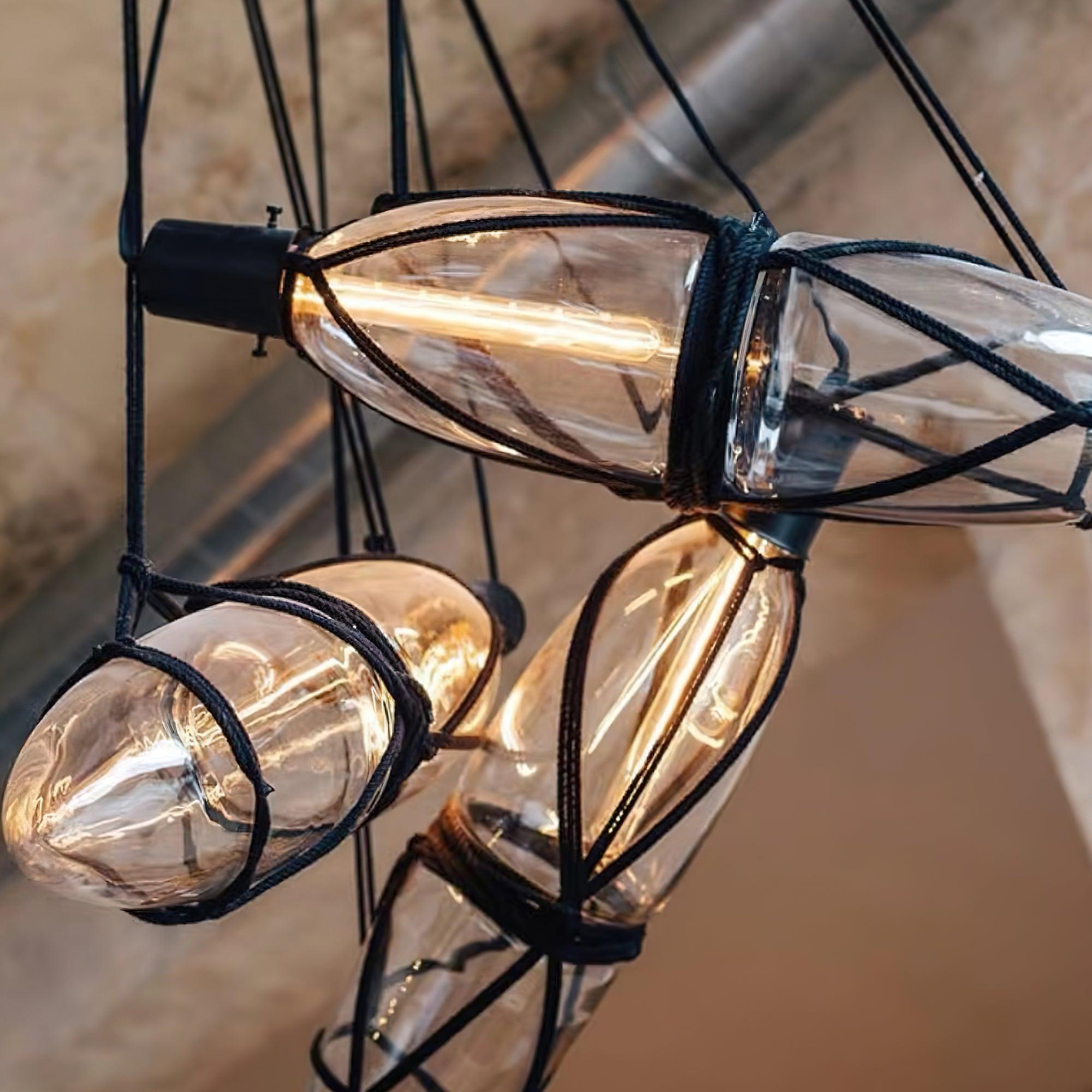 Castaway Bottle Glass Pendant Lamp - Handmade Recycled Glass Hanging Light Fixture for Kitchen Island, Dining Room, or Bar Decor