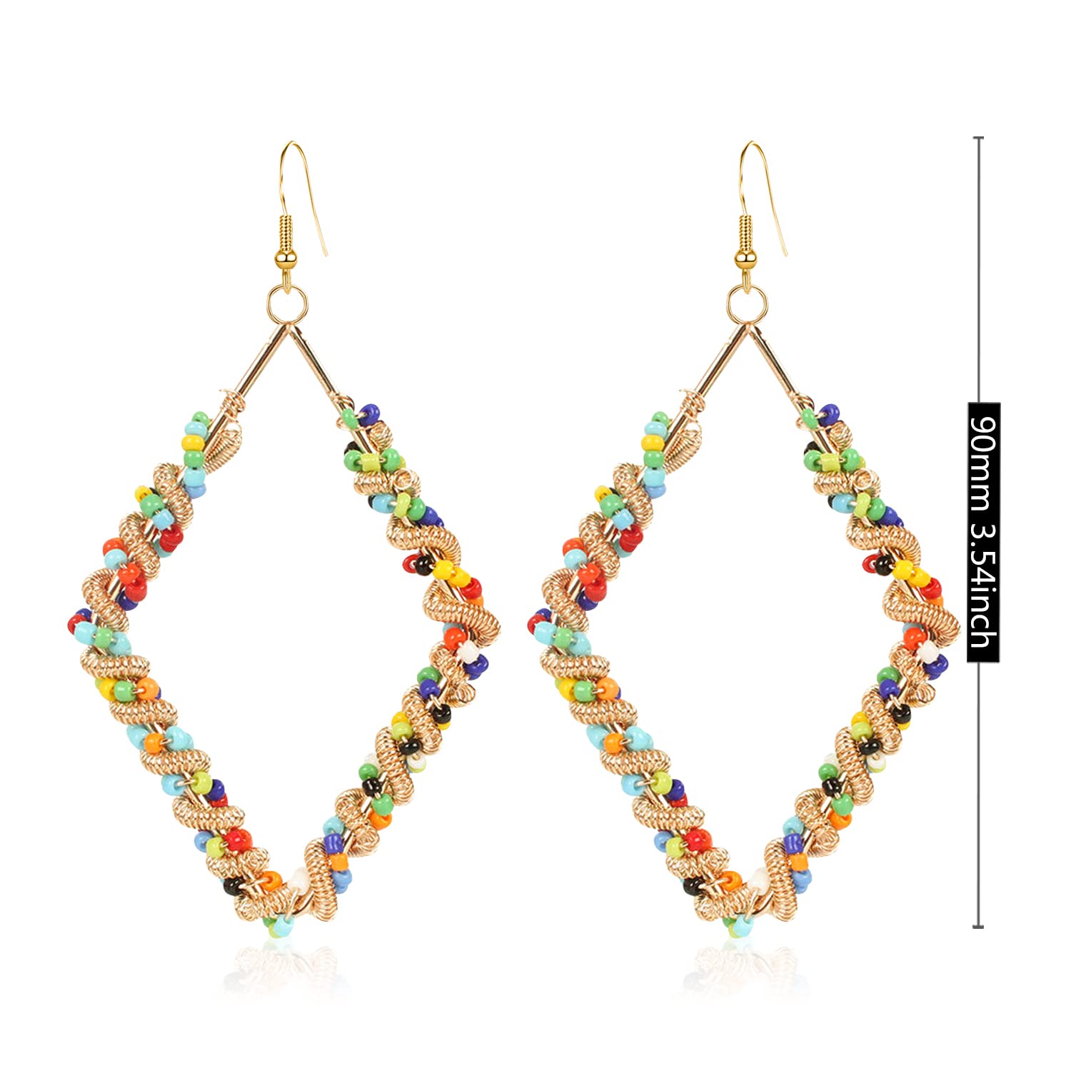 Handmade Boho Colorful Love Heart Beaded Hoop Earrings for Women - Unique Bohemian Circle Round Dangle Drop Earrings, Chic Oval Geometry Jewelry - Perfect for Festival, Party, Wedding & Funny Gifts