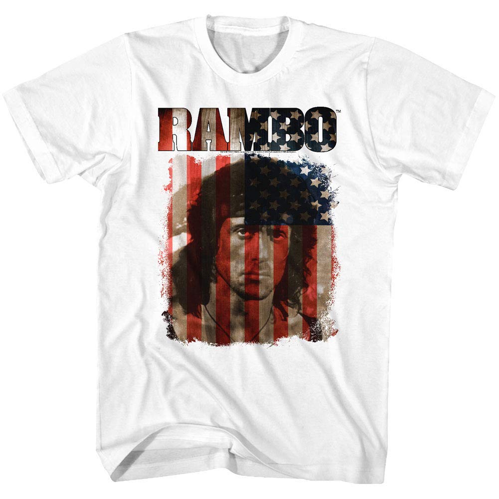 Rambo - Patriotic American Flag Men's T-Shirt | Medium Size | White Cotton Tee | Casual Wear, Fourth of July, Veterans Day Celebration