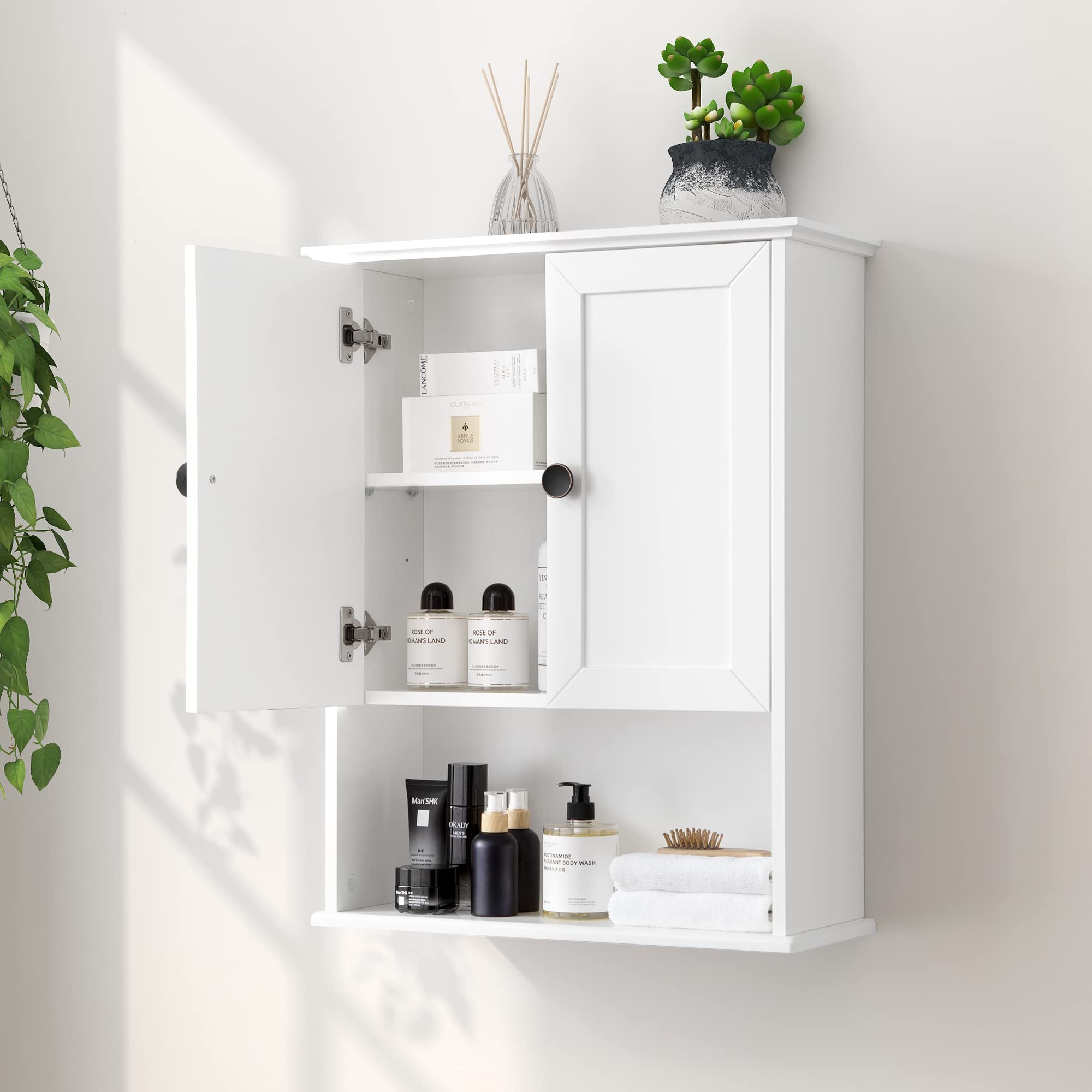 White Bathroom Wall Cabinet 24x30 Inch - Over Toilet Storage with Adjustable Shelf | 2-Door Wall Mounted Medicine Cabinet | Wooden Bathroom Organizer with Metal Handle & Soft Hinge | Perfect for Small Bathrooms, Powder Rooms & Apartment Storage Solutions
