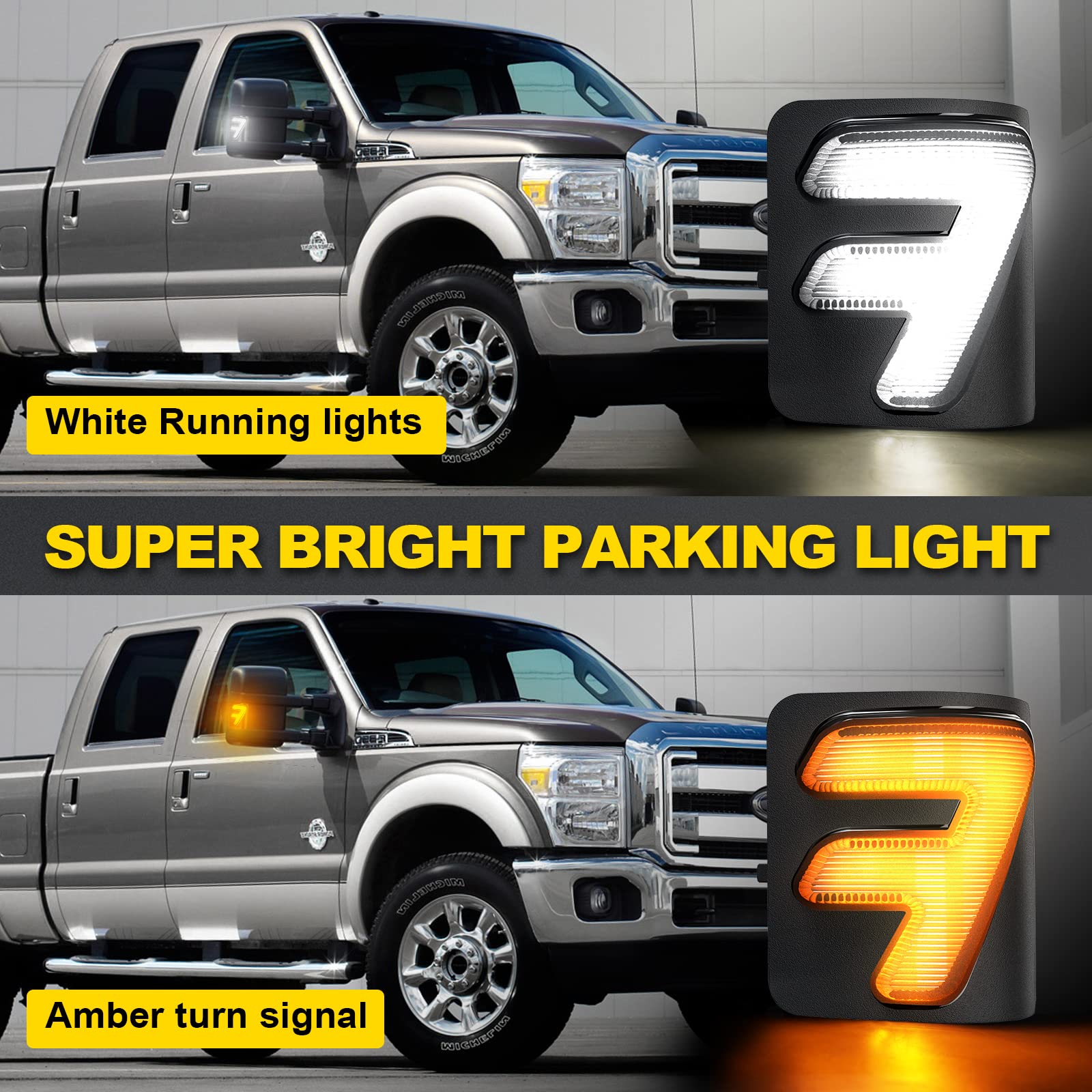 LED Side Mirror Marker Lights for 2008-2016 Ford F250 F350 F450 F550 Super Duty, Sequential Amber Turn Signal & Running Lights - Upgrade Your Truck's Safety and Style for Night Driving & Off-Road Adventures