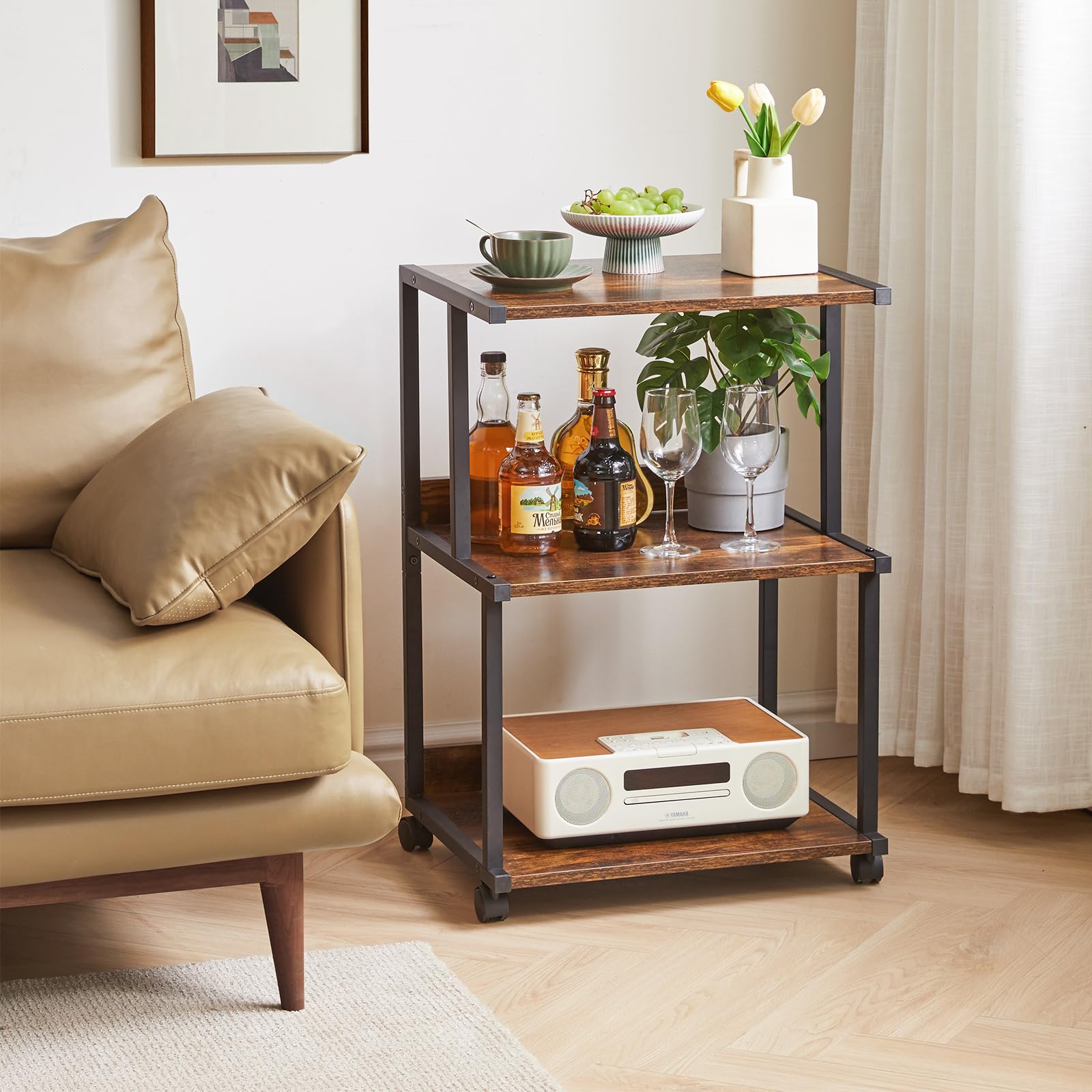 IBUYKE 3-Tier Rolling Printer Stand with Storage Shelf & Wheels - Heavy Duty Mobile Printer Cart for Home Office Organization, Perfect for Heat Press, Microwave & Mini Fridge - TPS001H | Ideal for Small Spaces & Workspace Organization