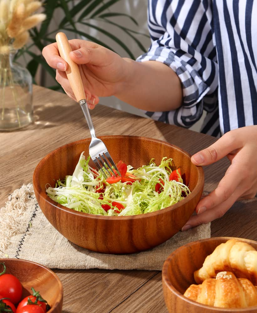 Premium Handcrafted Acacia Wood Salad Bowls Set of 2 - 7.1