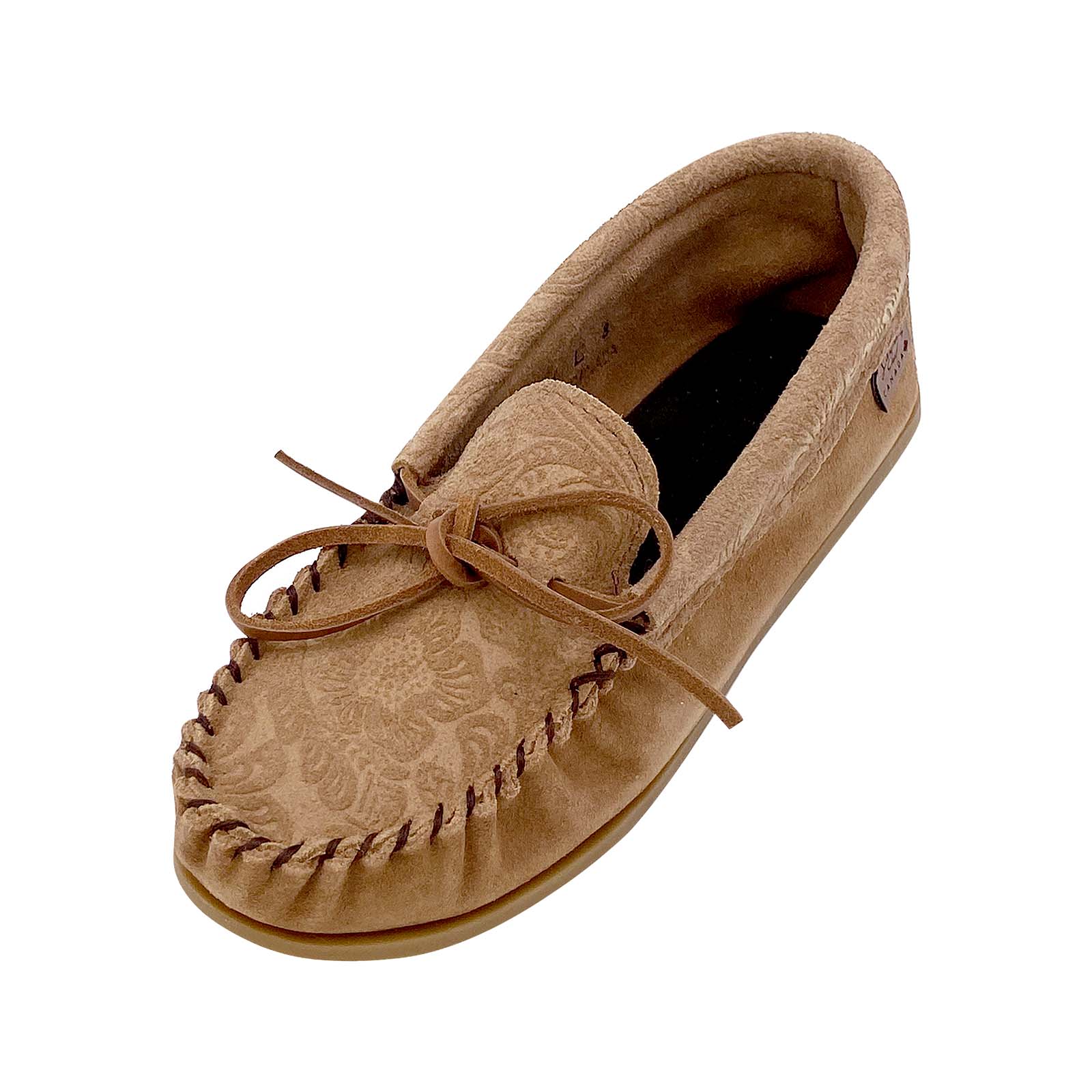 Women's Floral Embossed Suede Moccasins with Crepe Sole - Comfortable Slip-On Loafers for Casual Wear, Office & Travel