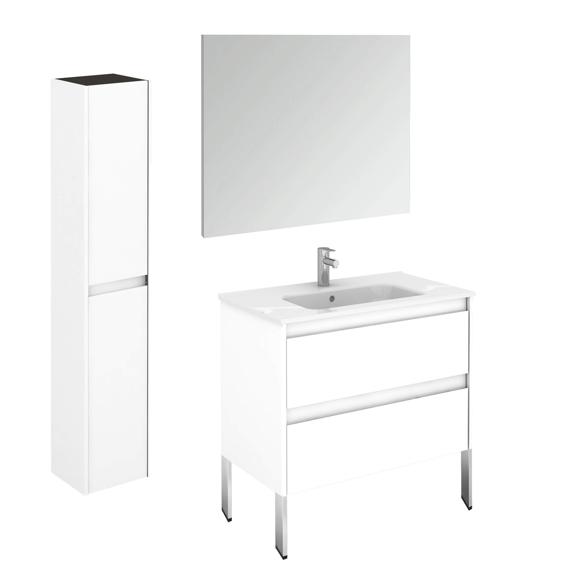 80F Pack 2 WG Ambra Bathroom Vanity Set - Gloss White Finish (3-Piece) for Modern Bathroom Decor & Storage Solutions