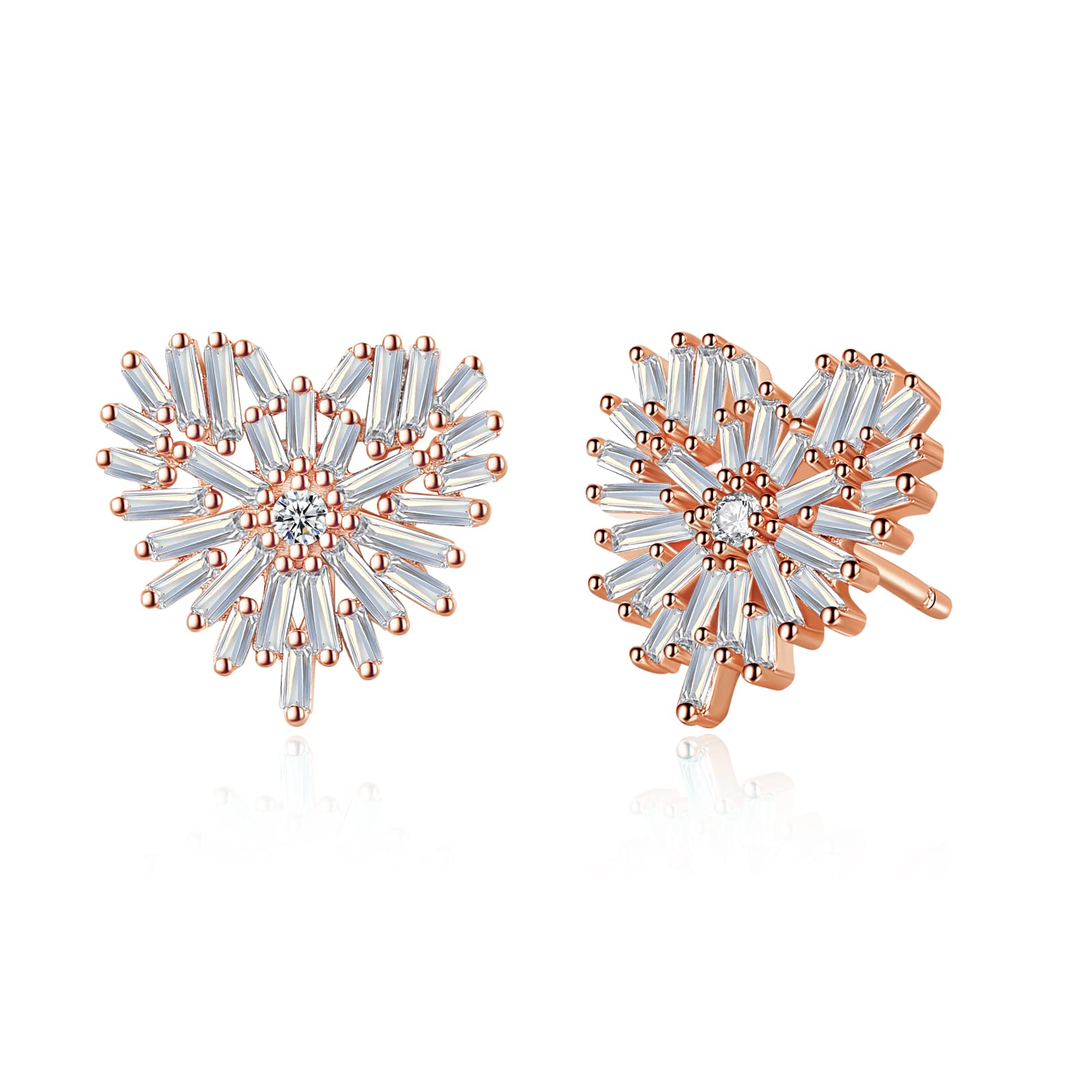 Rose Gold Heart Stud Earrings for Women - Hypoallergenic Pave Crystal Love Earrings | Perfect for Valentine's Day, Anniversary Gifts & Everyday Elegance