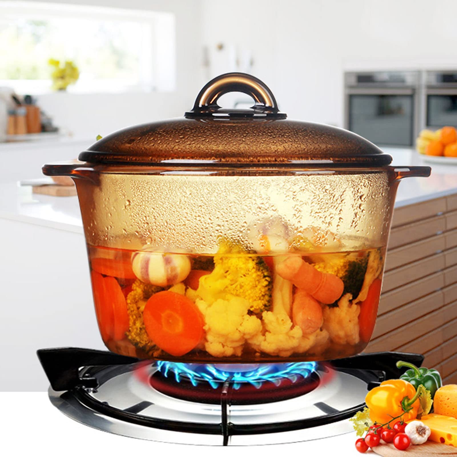 Heat Resistant Clear Glass Saucepan with Lid - 1L Round Microwave Safe Cookware for Stovetop, Oven & Kitchen Use - Perfect for Cooking, Baking & Serving Soups, Stews & Casseroles