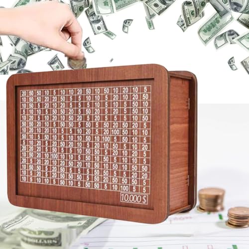 Tenkaybox Wooden Cash Vault - 10,000 Savings Challenge Box | Secure Money Storage for Home, Office & Piggy Bank Alternative | Durable Cash Saver Box for Bills, Coins & Emergency Funds