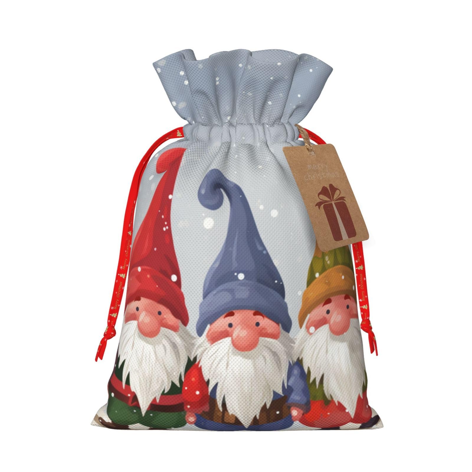 NOGRAX Christmas Drawstring Gift Bags - Festive Gnome Print Reusable Fabric Gift Sacks for Xmas Presents, Holiday Parties & Stocking Stuffers - Perfect for Christmas, Thanksgiving & Winter Celebrations