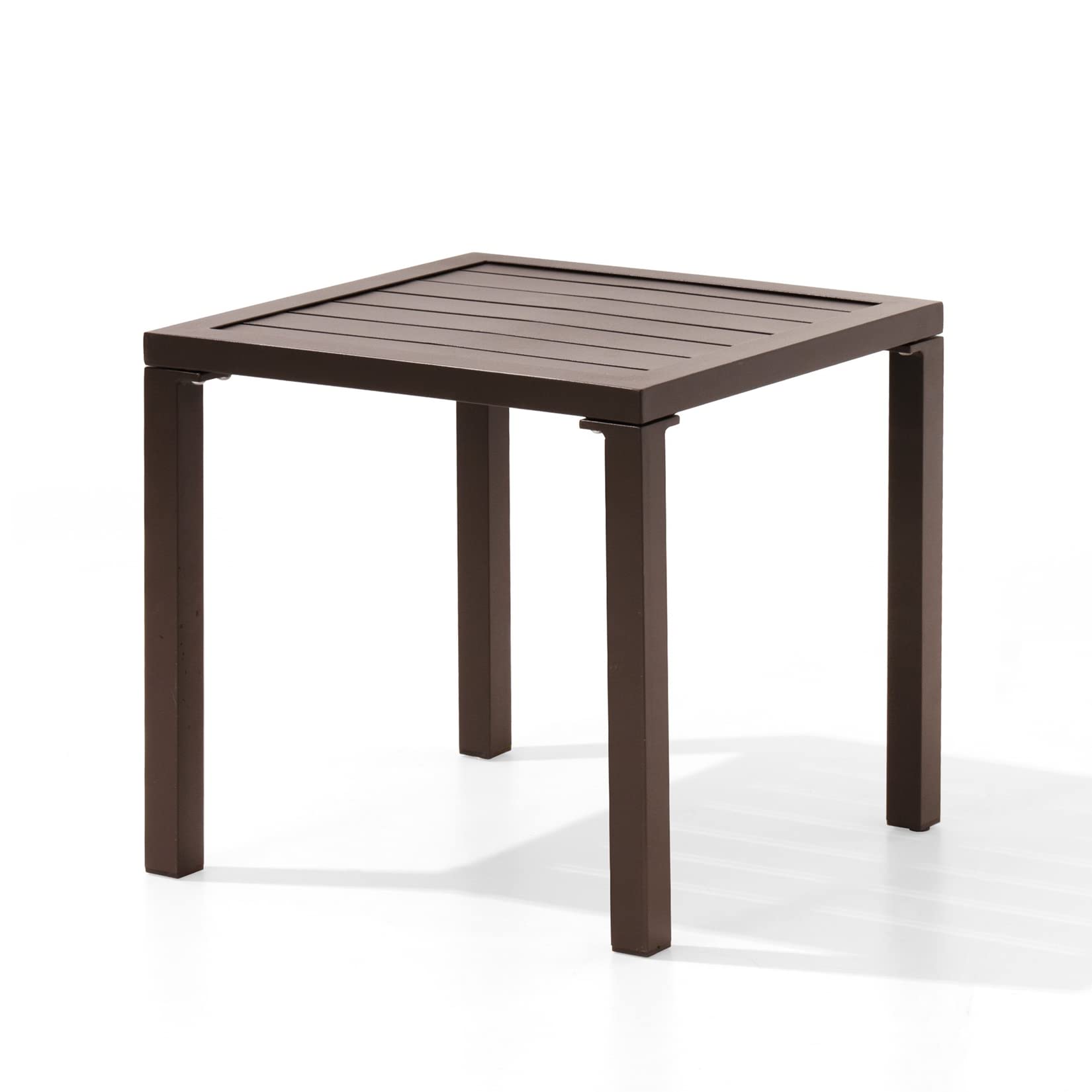Pellebant Small Aluminum Square Side Table - Indoor/Outdoor Patio Coffee Bistro Table for Living Room, Garden, Poolside & Balcony - Brown End Table with Chaise Lounge Compatibility