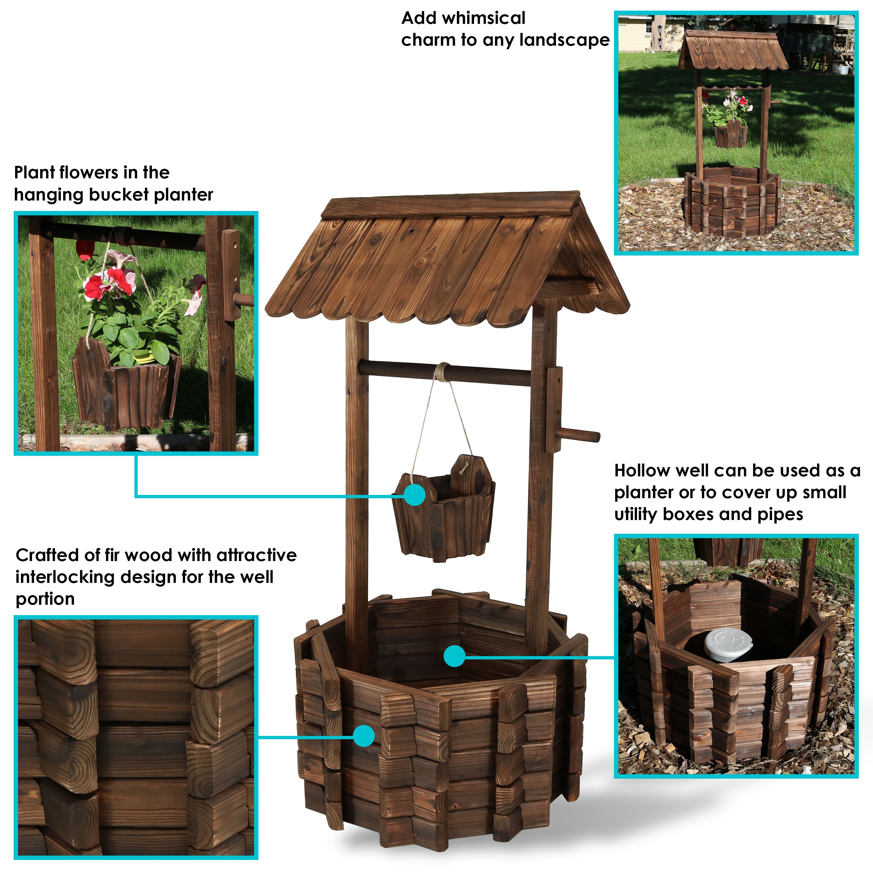 45in Wooden Garden Wishing Well Planter Cover for Outdoor Decor - Perfect for Backyard, Patio, and Lawn Decoration