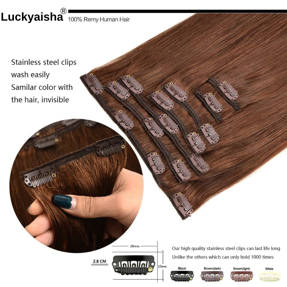 Clip in Hair Extensions 18 Inch Real Human Hair - 7pcs 120g Chocolate Brown #4 Thickened Straight Hair Weft for Women | Perfect for Volume, Length & Styling - Daily Wear, Parties & Special Occasions
