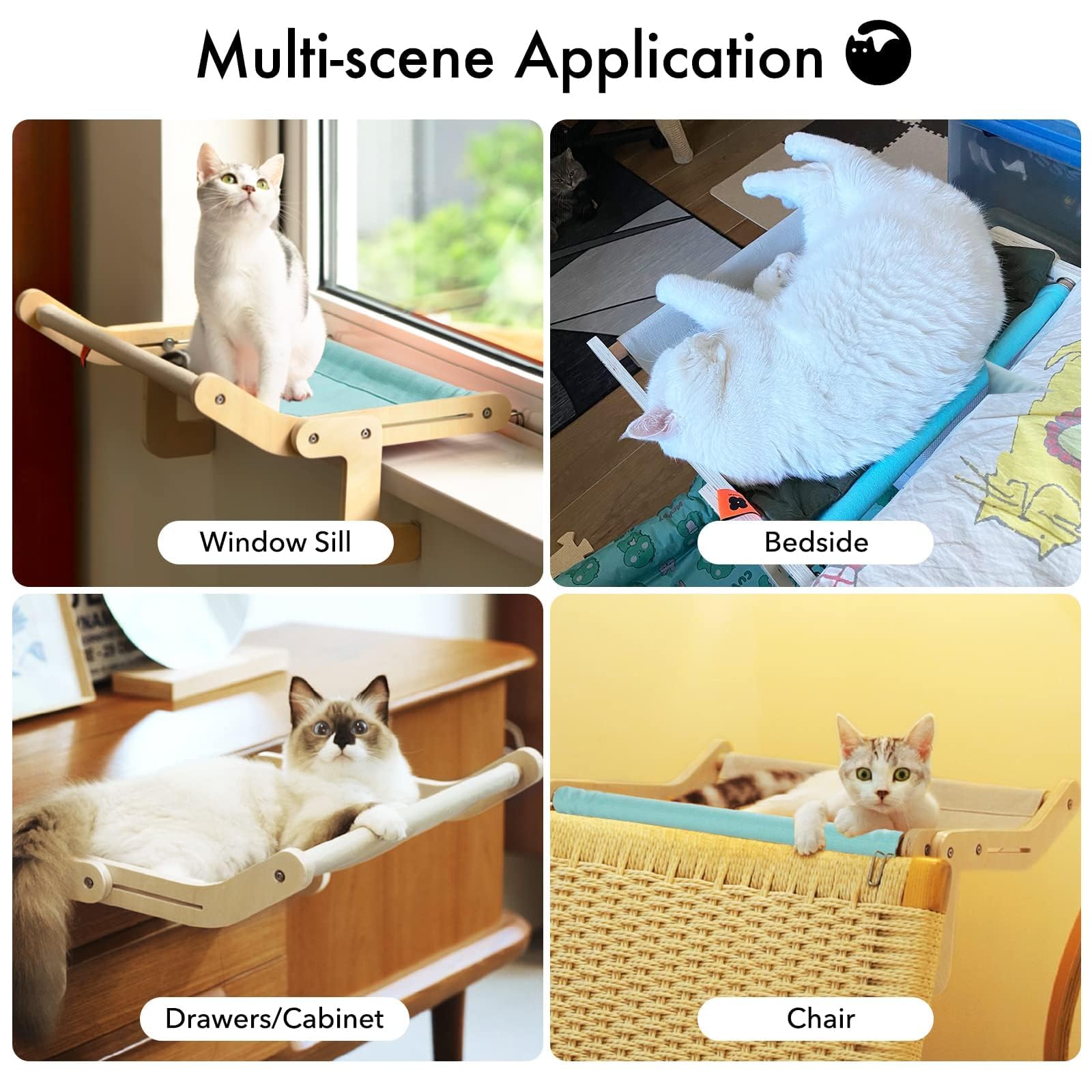 MEWOOFUN No Drill Cat Window Perch - Large Blue/Grey Hammock Bed for Indoor Cats | Sturdy Window Mount Lounge Seat with Shelves | Perfect for Sunny Naps & Bird Watching