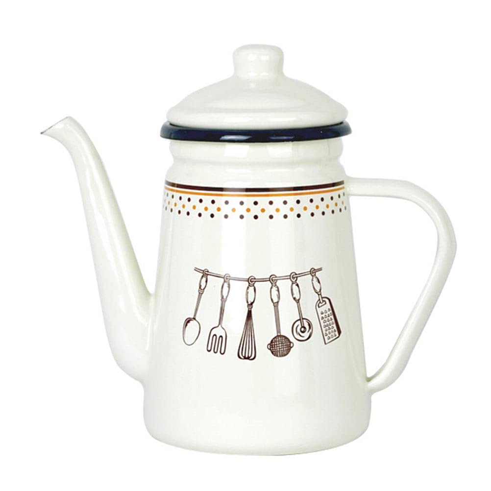 Angoily Enamel Coffee Pot & Tea Kettle - 1.2L Vintage Style Stovetop Kettle for Home, Hotel & Restaurant Use | Perfect for Brewing Coffee, Tea & Hot Water on Gas/Electric Stoves