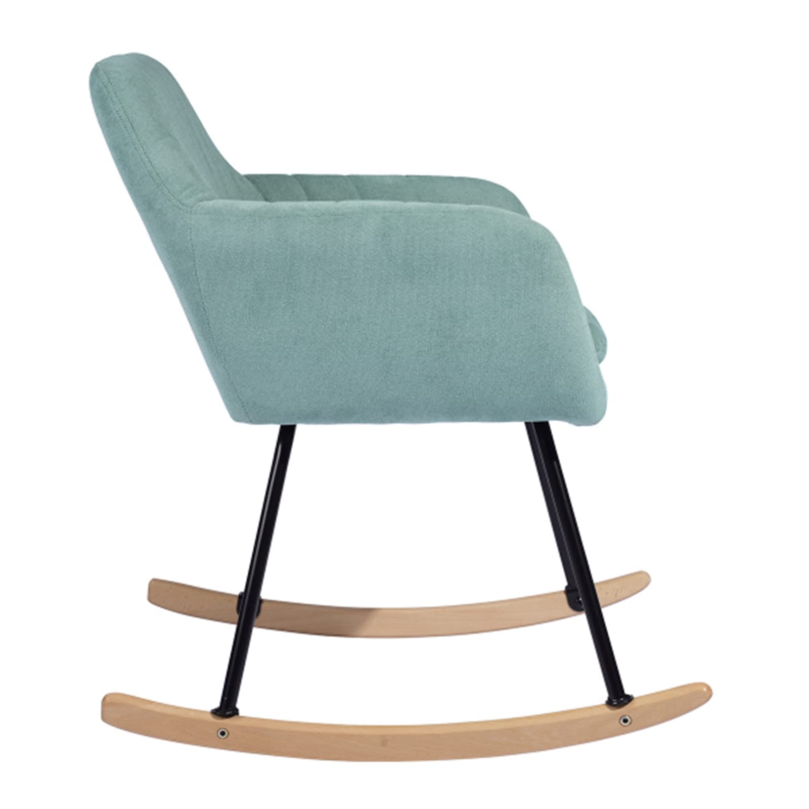 Modern Rocking Chair Armchair - Small Comfortable Upholstered Nursery Rocker with Wood Base, Green Fabric Accent Chair for Relaxing & Napping - Perfect for Living Rooms, Nurseries, Small Spaces & Cozy Corners