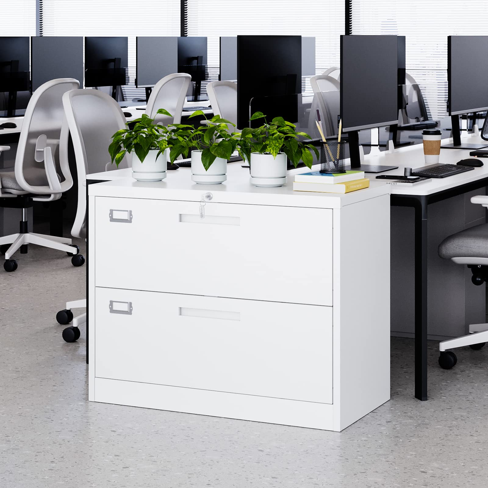 MIIIKO 2-Drawer Lateral File Cabinet with Lock - White Home Office Filing Cabinet, Large Deep Drawers with Key Lock for Hanging Folders (Letter/Legal/F4/A4 Size) - Perfect for Office Organization and Document Storage