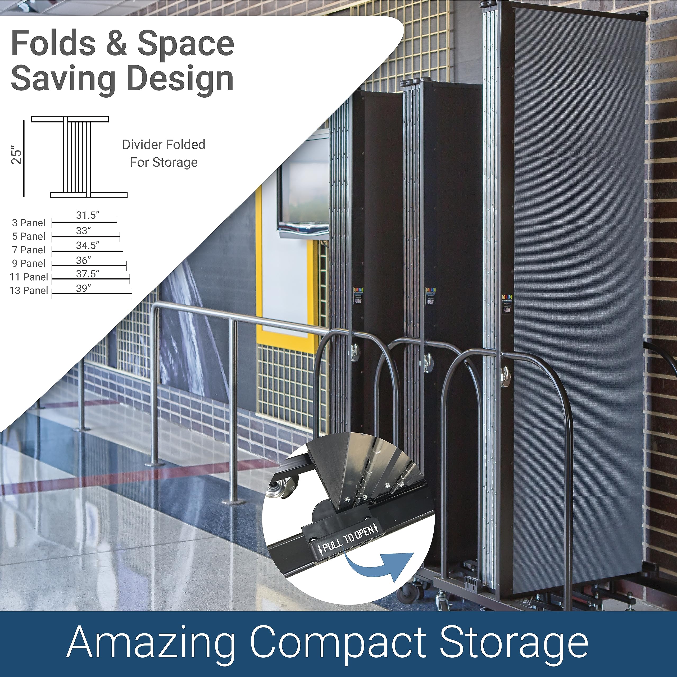CFSL749-DB 9-Panel Commercial Portable Room Divider - Privacy Screen for Offices, Events & Home Use | Foldable Partition Wall for Space Division