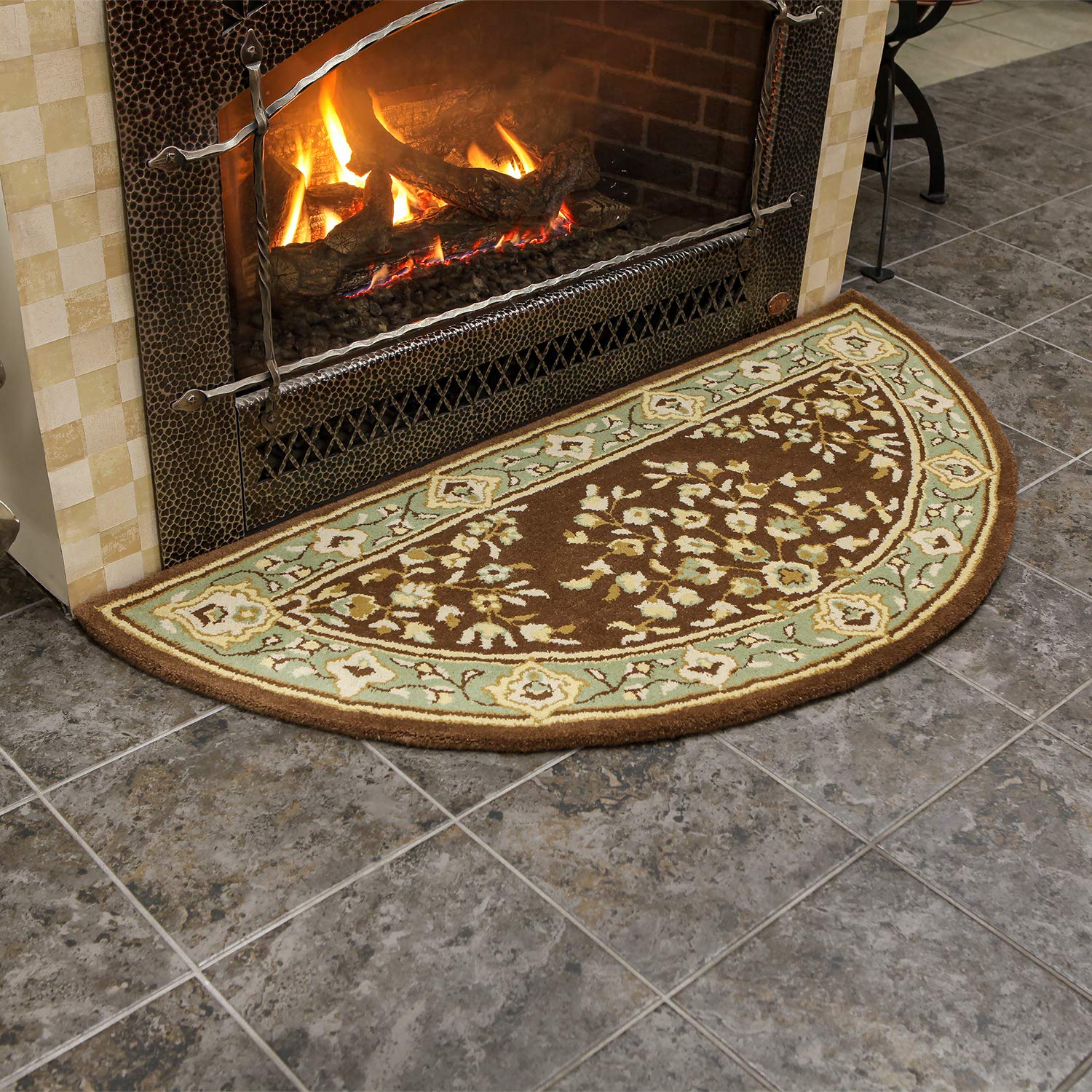 Premium Oriental Wool Hearth Rug - Half Round 56