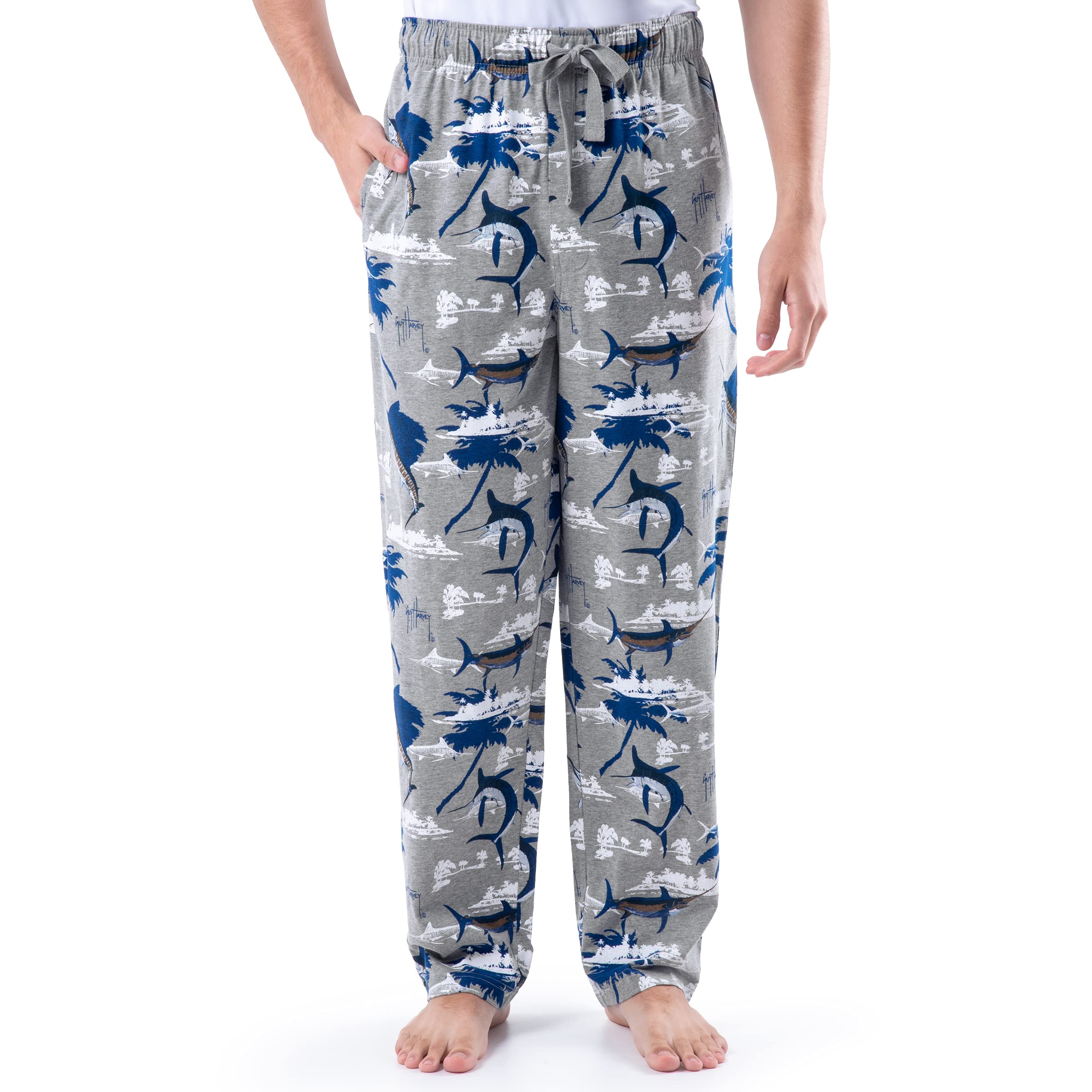 Guy Harvey Men's Jersey Knit Sleep Pants - Soft Cotton Lounge Pants for Men, Comfortable Sleepwear & Home Wear - Perfect for Sleeping, Lounging and Relaxing at Home