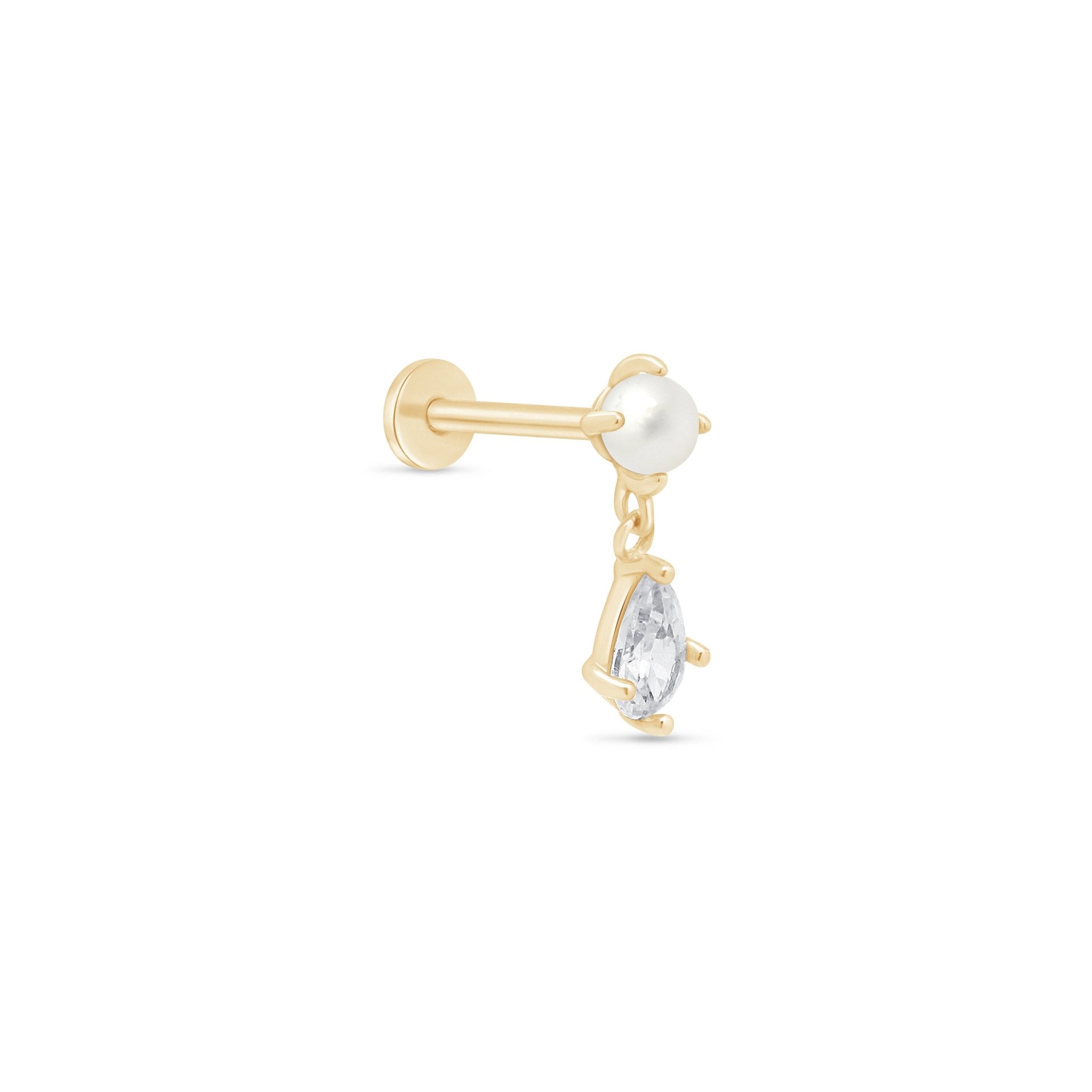 14K Yellow Gold Pearl & Marquise Drop Flat Back Stud Earrings - Elegant Dangle Earrings for Women, Perfect for Weddings, Parties & Everyday Wear
