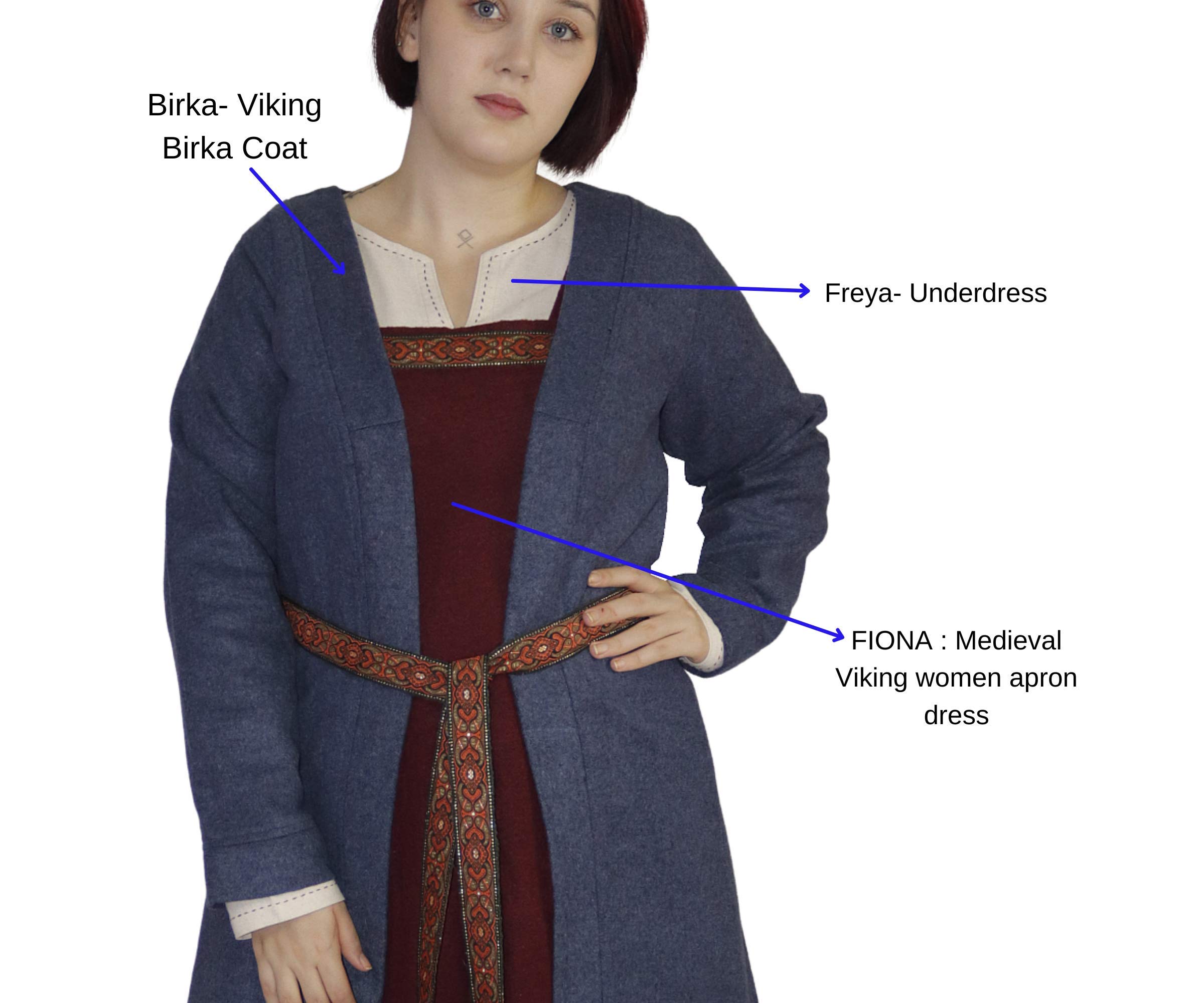 BIRKA Medieval Viking Women's Wool Coat - Handmade in Turkey - Perfect for LARP, Renaissance Fairs & Historical Reenactments