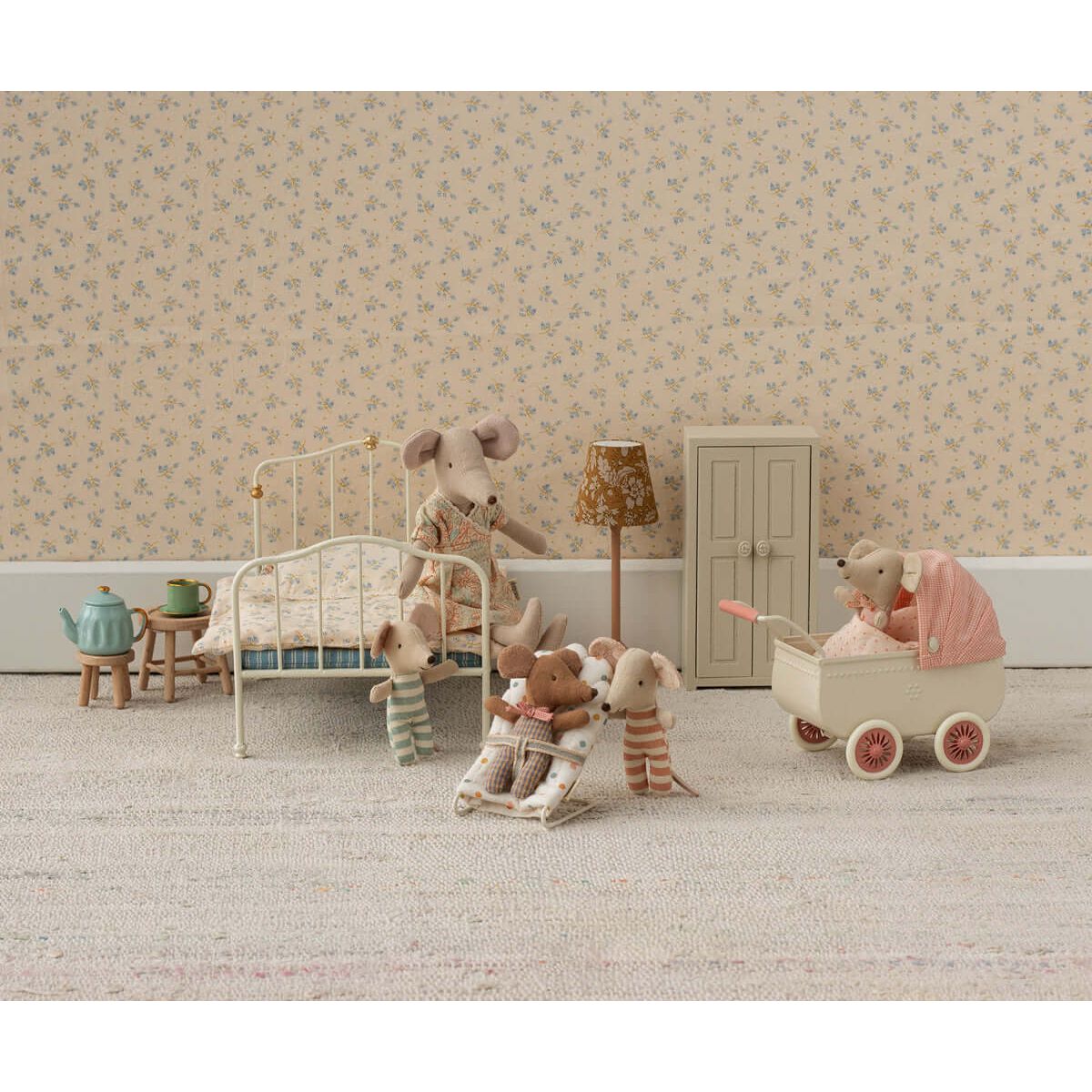 Maileg Micro Pram Doll Stroller in Coral Pink - Perfect for Pretend Play, Doll Accessories & Toddler Role-Playing Games
