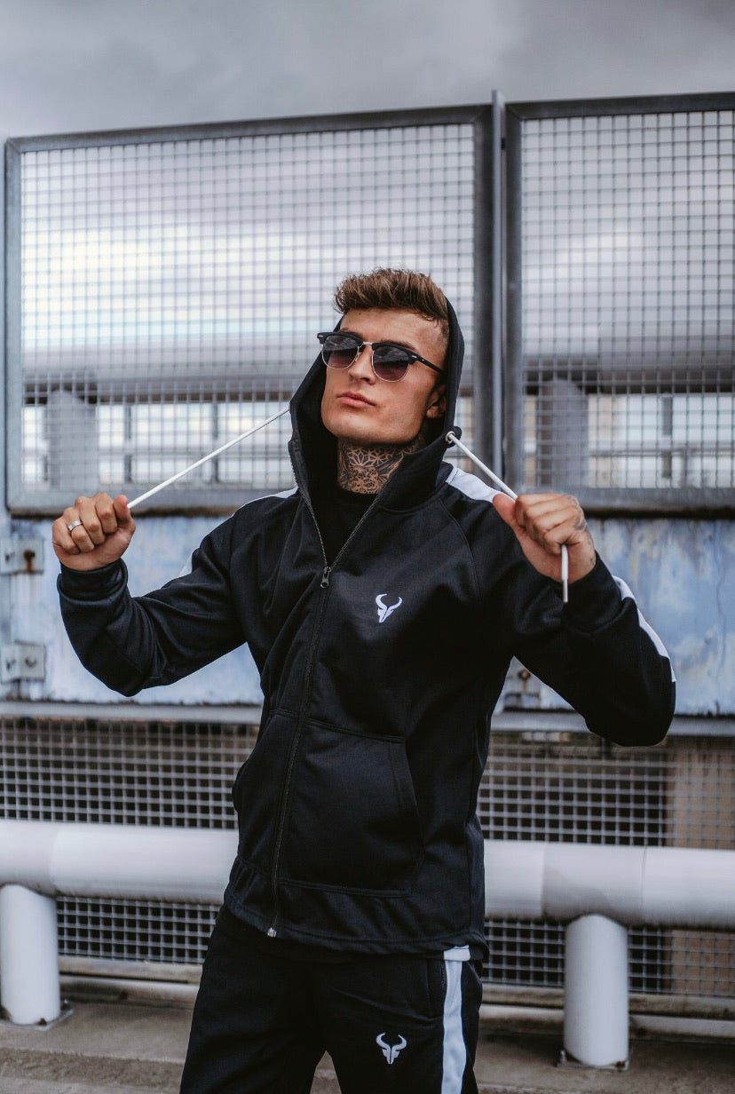 Cerus Black & White Theo Full Zip Hoodie for Men & Women - Stylish Unisex Pullover Jacket for Casual Wear, Gym, and Outdoor Activities