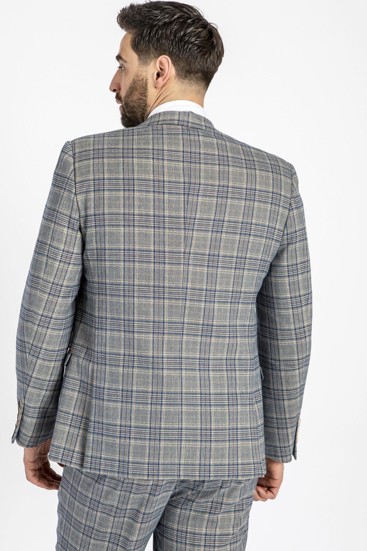 ENZO Sky Stone Tweed Check Blazer for Women - Classic Wool Blend Jacket for Office, Business Meetings & Formal Events