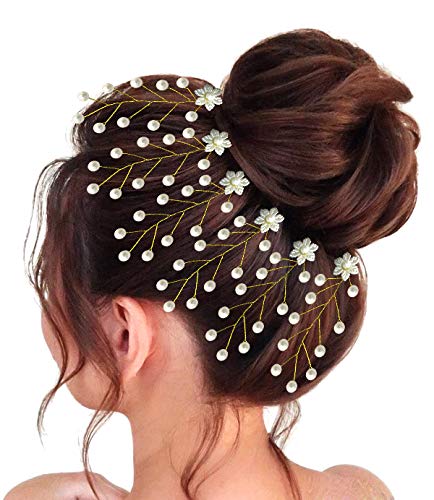 Elegant White Bridal Hair Pins with Artificial Flowers & Pearls - Women's Wedding Hair Accessories (Pack of 1) | Perfect for Bridal Showers, Weddings & Special Occasions