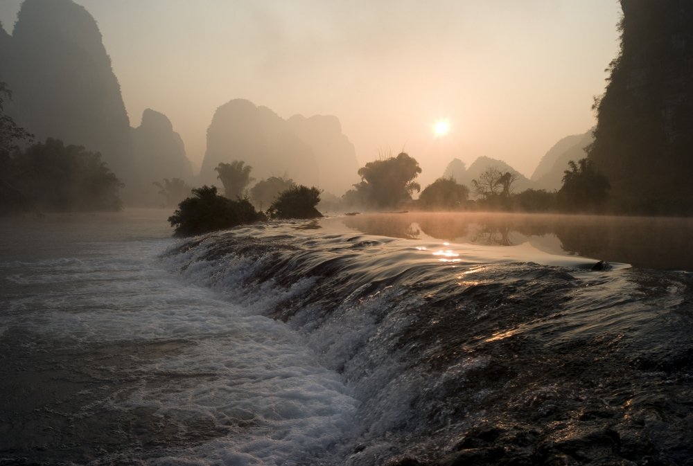 Frozen Pond in Mountain Area - Yulong River Yangshuo China Landscape Poster Print, Large 40x26 Inches - Perfect for Home, Office & Wall Decor