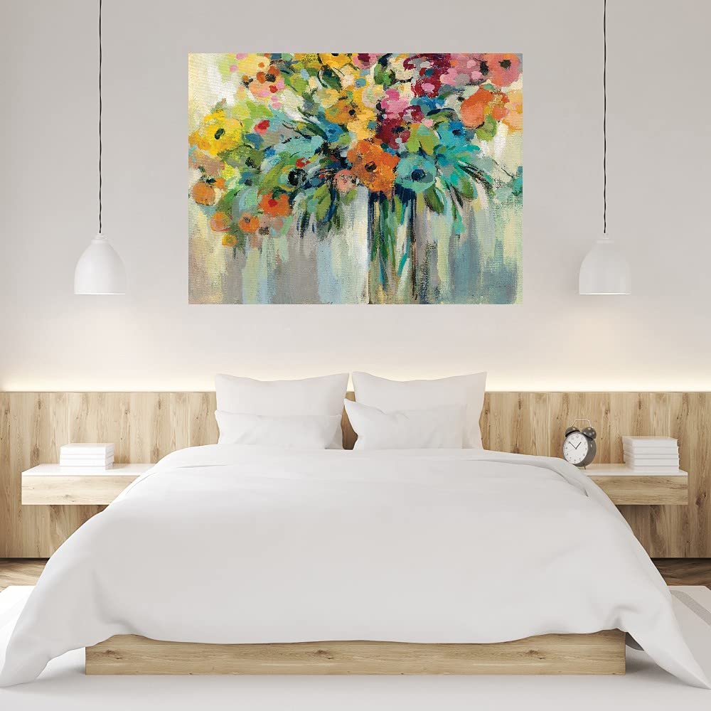Silvia Vassileva Floral Fine Art Canvas Print - Cloud of Flowers Wall Decor for Living Room, Bedroom, Office - Ready to Hang 43x32 inches - Perfect for Home, Kitchen, Bathroom & Dining Room Decor