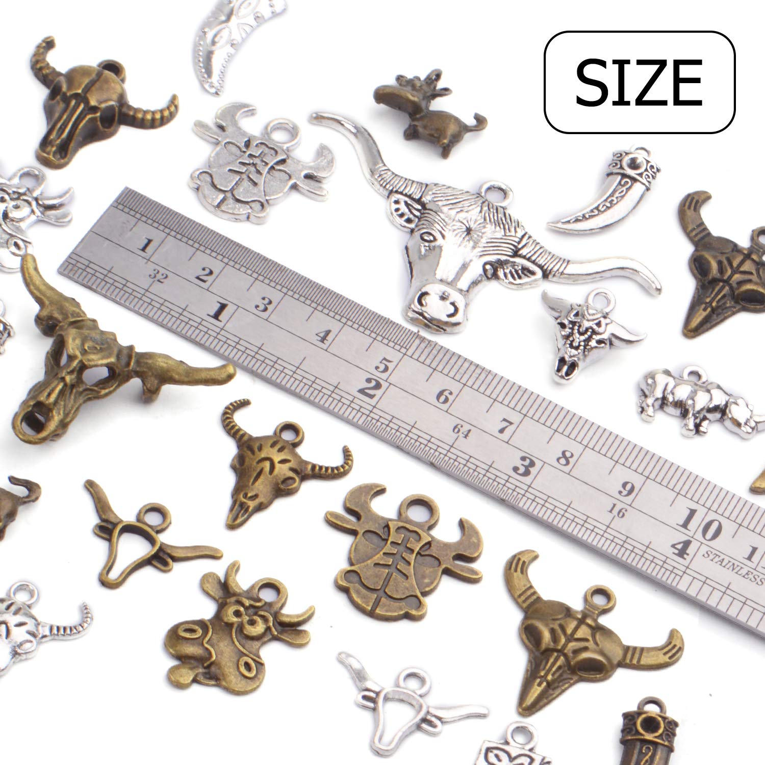 100g (40-60pcs) Mixed Cow Charms - Alloy Cattle Pendant Charms for Jewelry Making - Vintage Style DIY Bracelet & Necklace Craft Supplies - Perfect for Western, Farm, and Country Themed Jewelry Creations