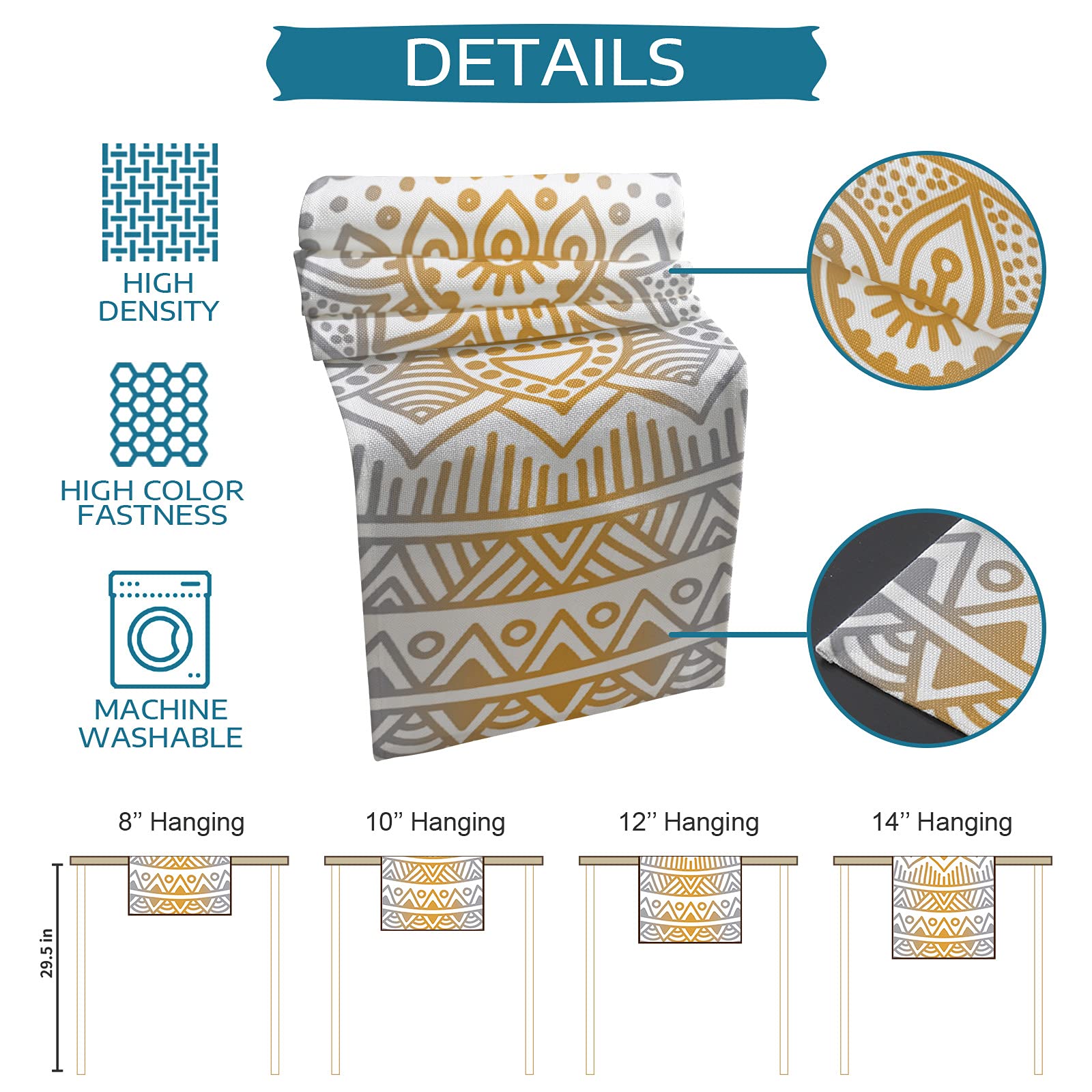 Orange Mandala Pattern Cotton Linen Placemats Set with Matching Table Runner - Heat-Resistant Burlap Dining Table Mats for Kitchen, Parties, Weddings & Home Decor - Perfect for Holiday Dinners and Special Events