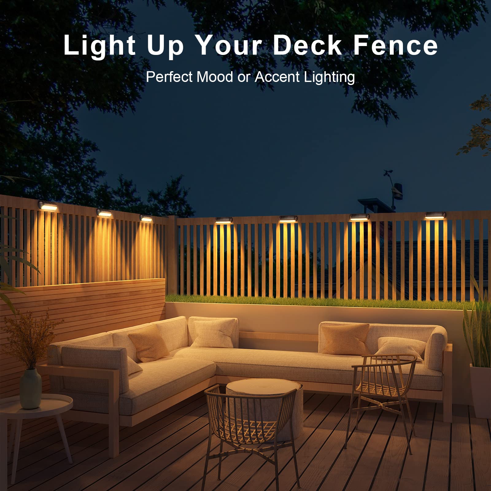 WdtPro Solar Fence Lights Outdoor Waterproof - 4 Pack Bright Solar Deck Lights with Warm White & RGB Modes, LED Solar Step Lights for Stairs, Steps, Deck, Fence, Pool, Patio - Perfect for Garden, Pathway, and Landscape Lighting
