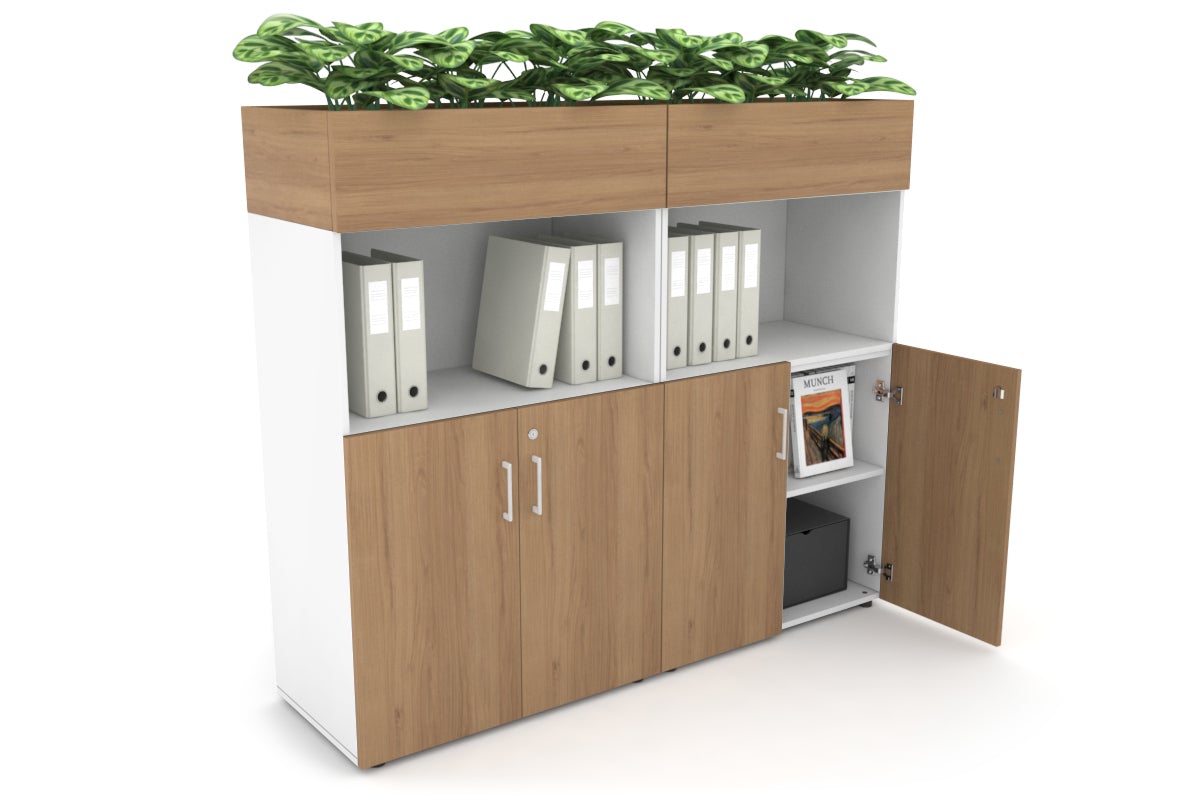 Medium Storage Cabinet with Small Doors and Planter Box - 1600W x 1395H x 428D - Perfect for Home Organization, Office Storage, and Indoor Gardening Decor