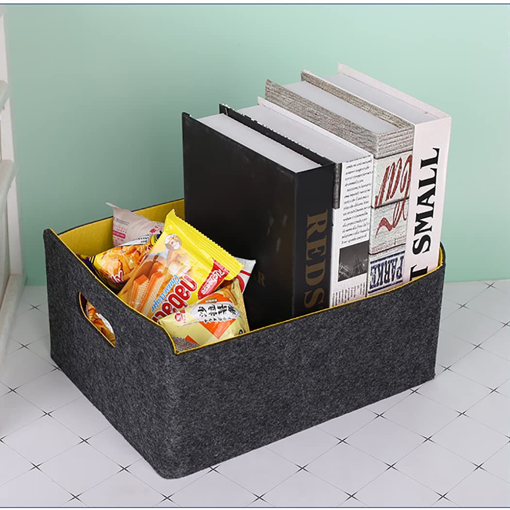 Foldable Felt Storage Basket - Multipurpose Organizer Box for Office, Bedroom, Closet & Nursery - Portable Yellow Felt Bin for Home Organization & Baby Essentials Storage