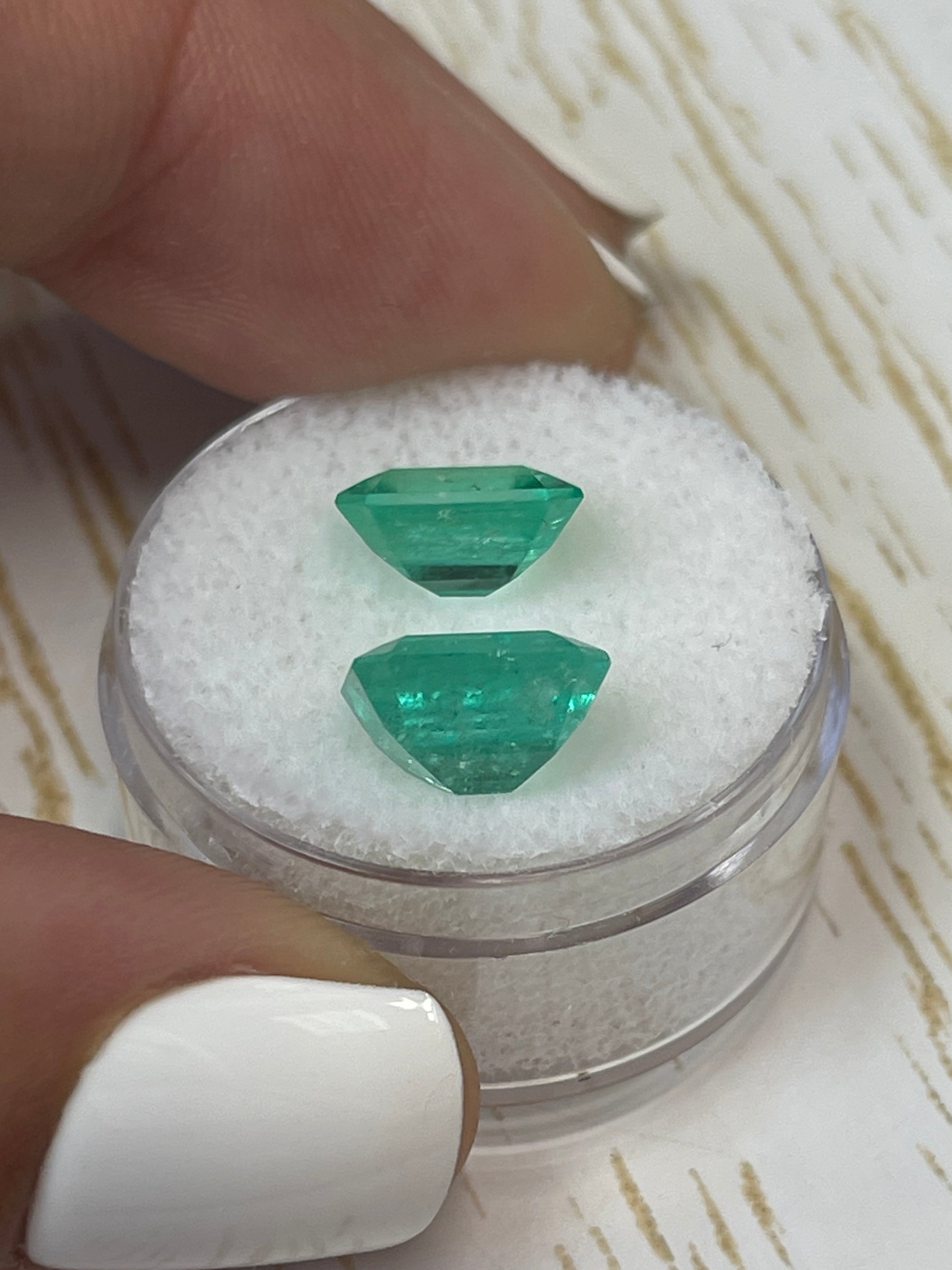 6.23tcw 10x9mm Matching Loose Colombian Emeralds - Asscher Cut Gemstones for Jewelry Making, Engagement Rings & Luxury Gifts