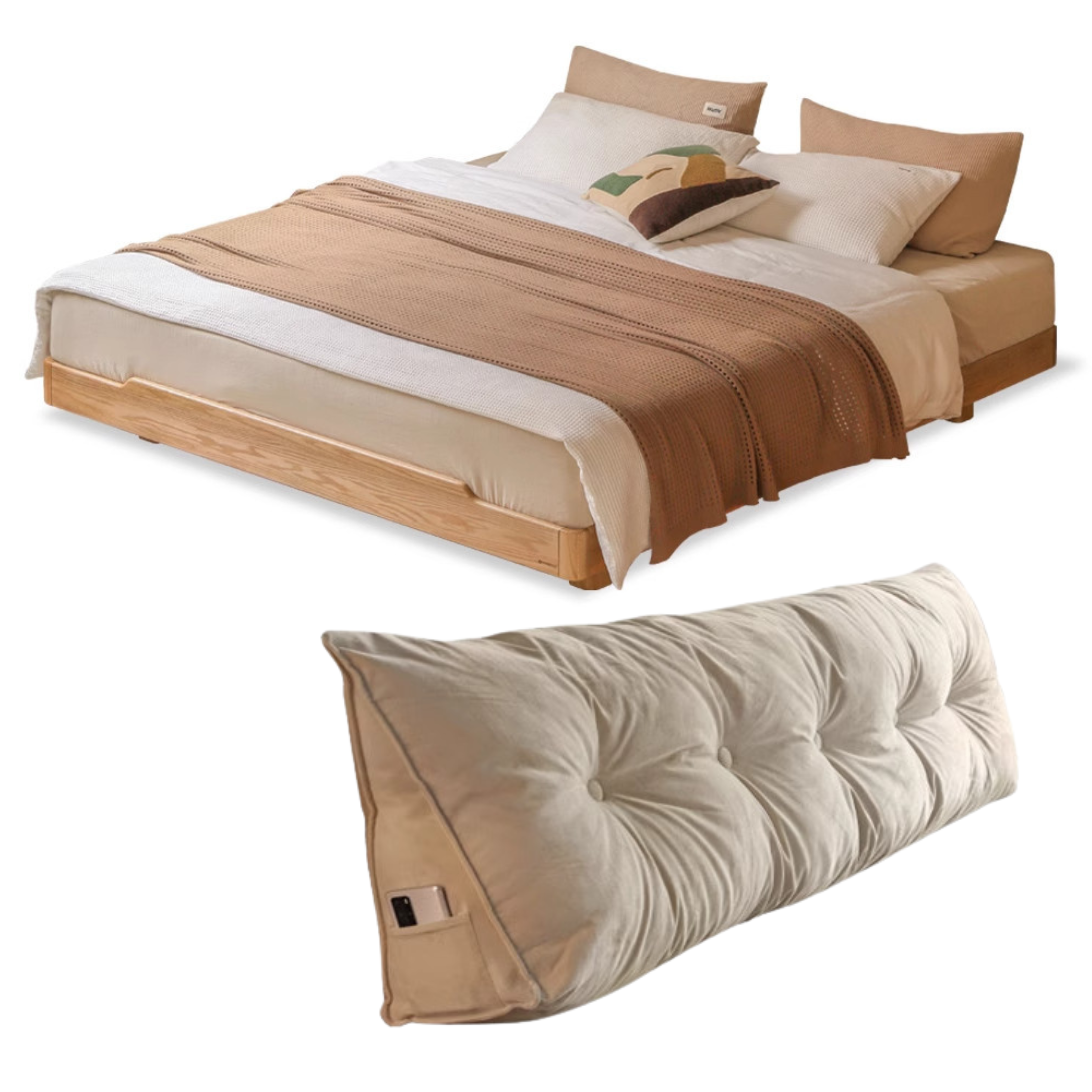 Solid Oak Wood Floating Platform Bed - No Headboard Modern Minimalist Bed Frame with LED Lights for Bedroom, Guest Room, or Studio Apartment