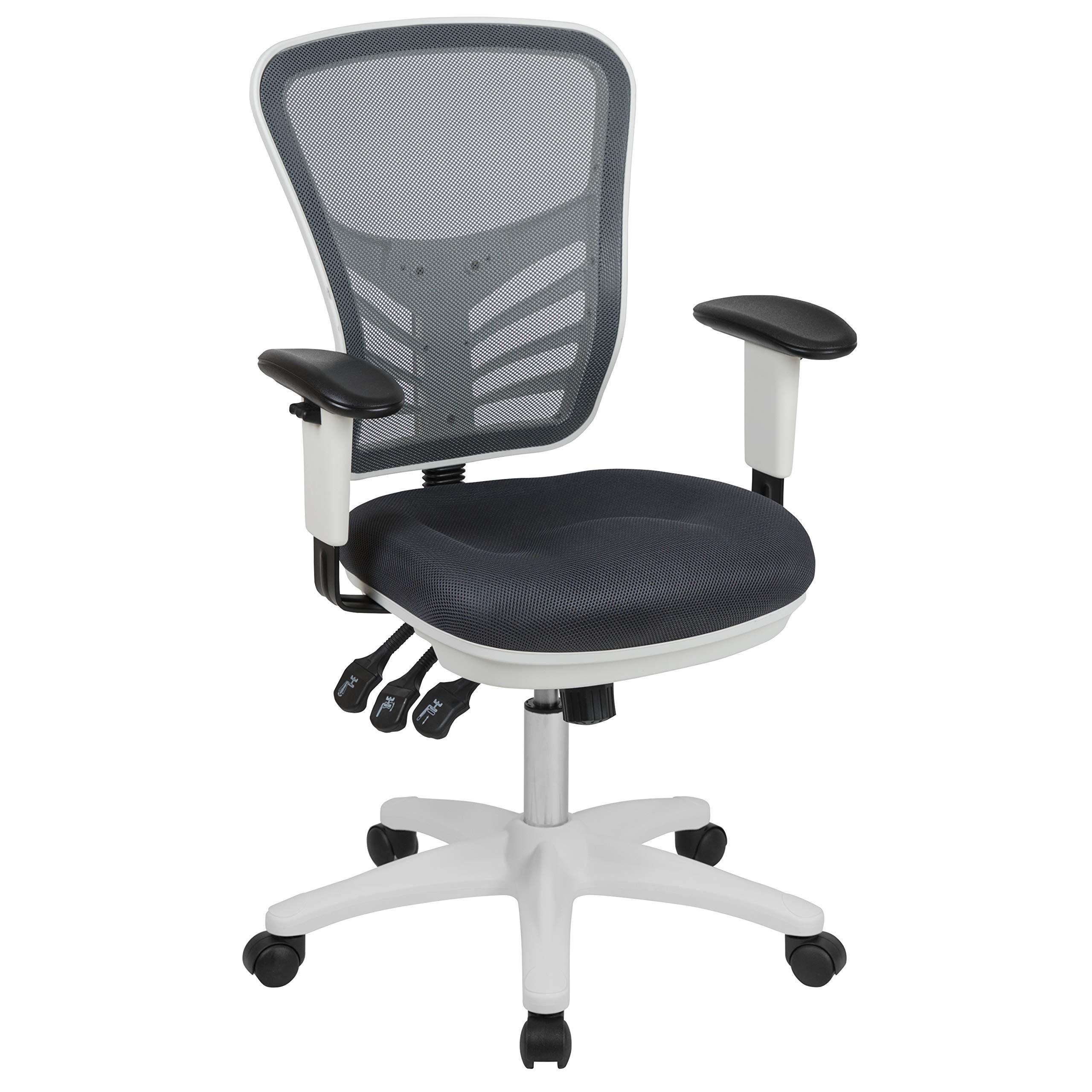 Flash Furniture Nicholas Mid-Back Swivel Office & Gaming Chair - Ergonomic Mesh Computer Chair with Adjustable Lumbar Support & Height, Gray/White - Perfect for Home Office, Gaming Setup & Workspace