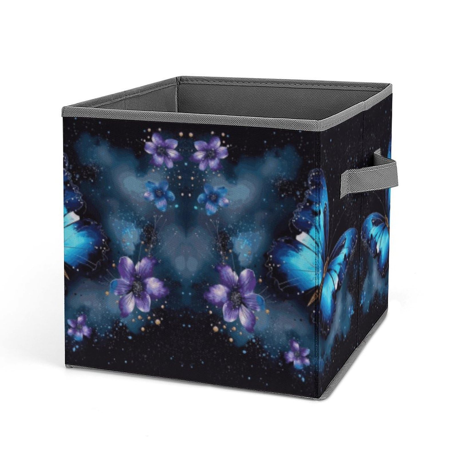 Collapsible Storage Bins with Handles - Galaxy Blue Butterfly Print for Home & Office Organization
