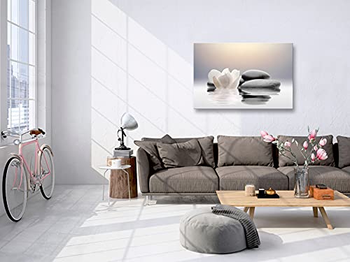 Artgeist Zen Flowers Stone Spa Wellness Framed Canvas Wall Art Print 35x24 Inch - Stretched Home Decor Painting for Living Room, Bedroom & Office Relaxation