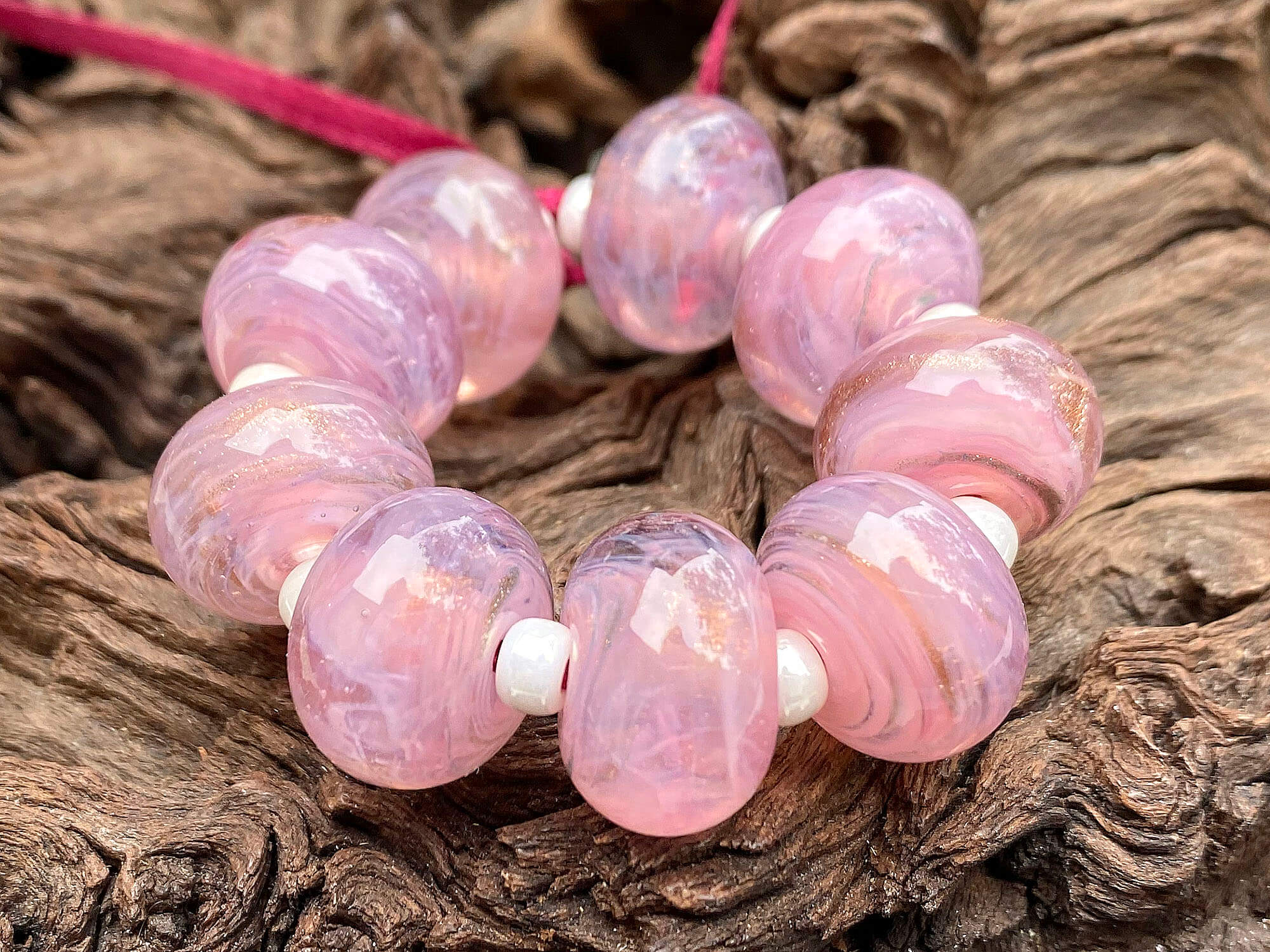 10Pcs Pale Pink Shimmer Lampwork Glass Beads for Jewelry Making - DIY Bracelet, Necklace, Earrings Craft Supplies - Perfect for Boho, Wedding & Gift Projects