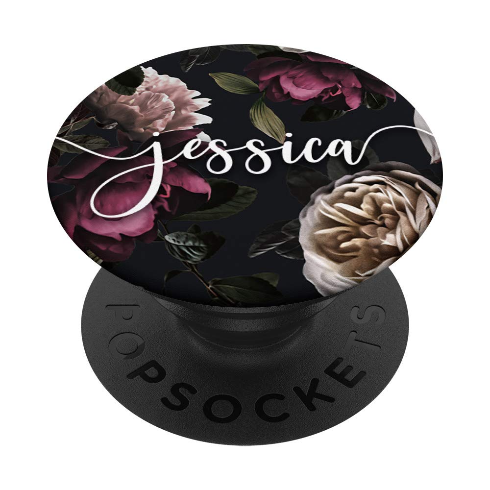 Jessica - Personalized Floral Rose & Peony PopSockets PopGrip | Swappable Phone & Tablet Grip with Custom Name | Perfect Gift for Women, Girls & Phone Accessory Lovers | Great for Everyday Use, Travel & Selfies